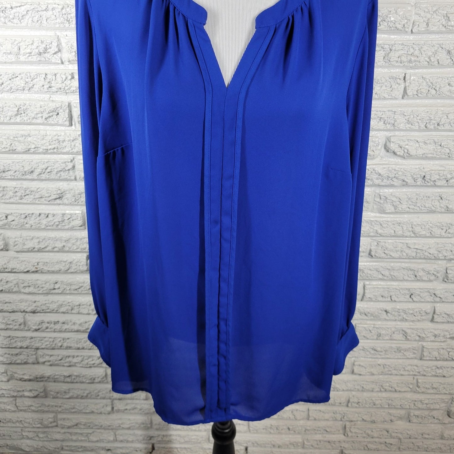 Liz Claiborne Womens Top 1X Plus Long Sleeve Blue Lightweight Polyester Sheer