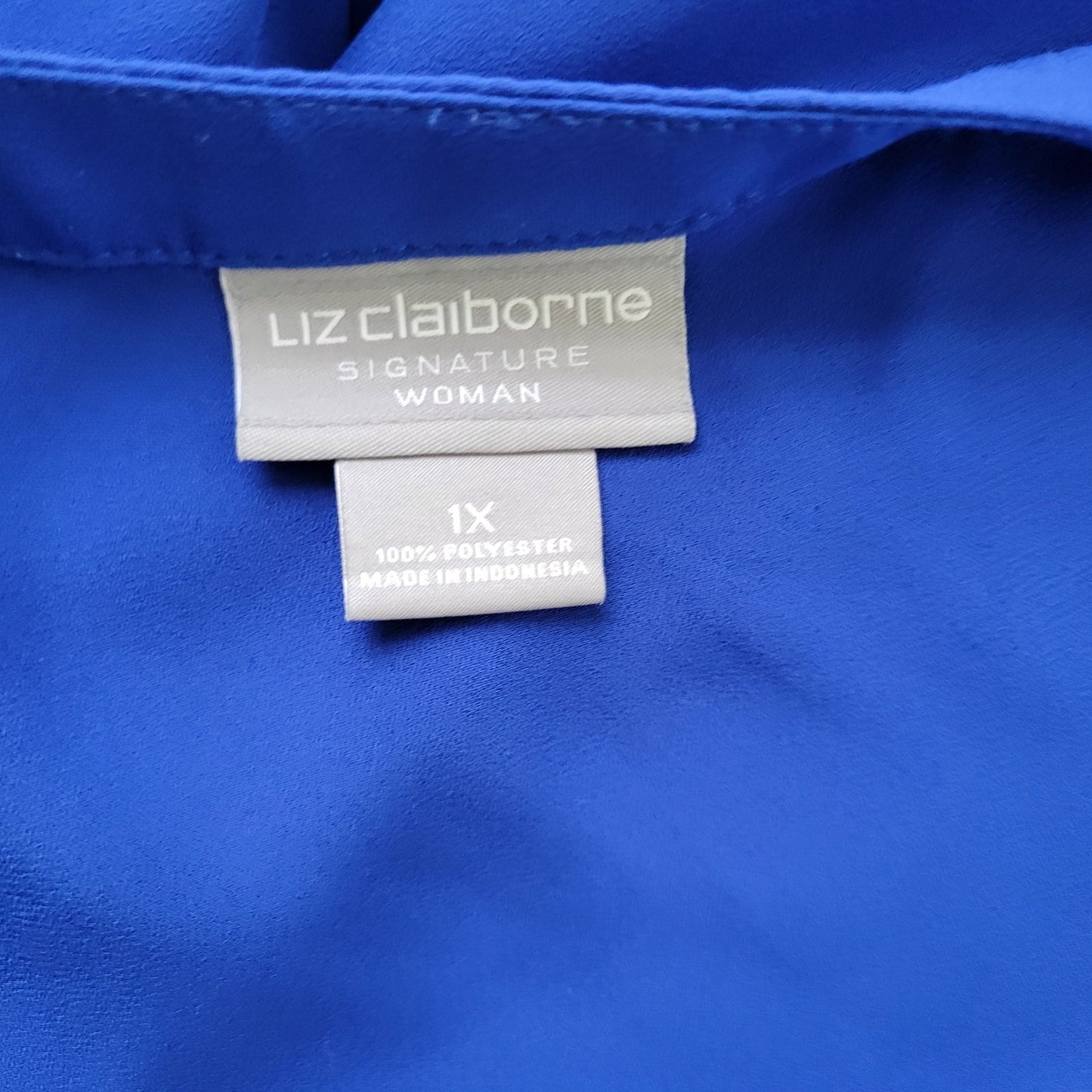 Liz Claiborne Womens Top 1X Plus Long Sleeve Blue Lightweight Polyester Sheer