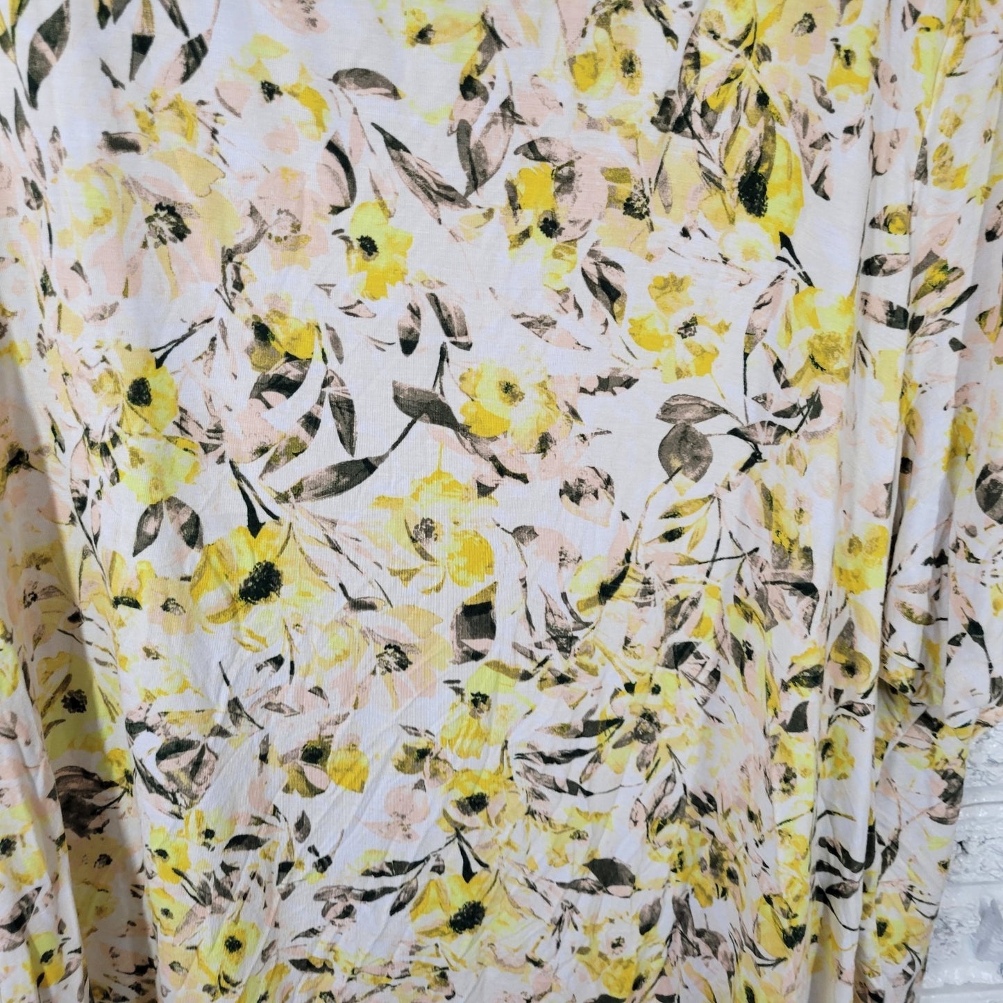 Lane Bryant Womens Top 26 28 Plus Tunic Yellow Floral Rayon Spandex Casual Knit