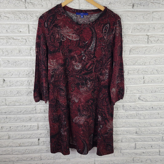 Apt 9 Womens Dress XL Mini Sweater Burgundy Paisley Poly Blend Soft Pockets