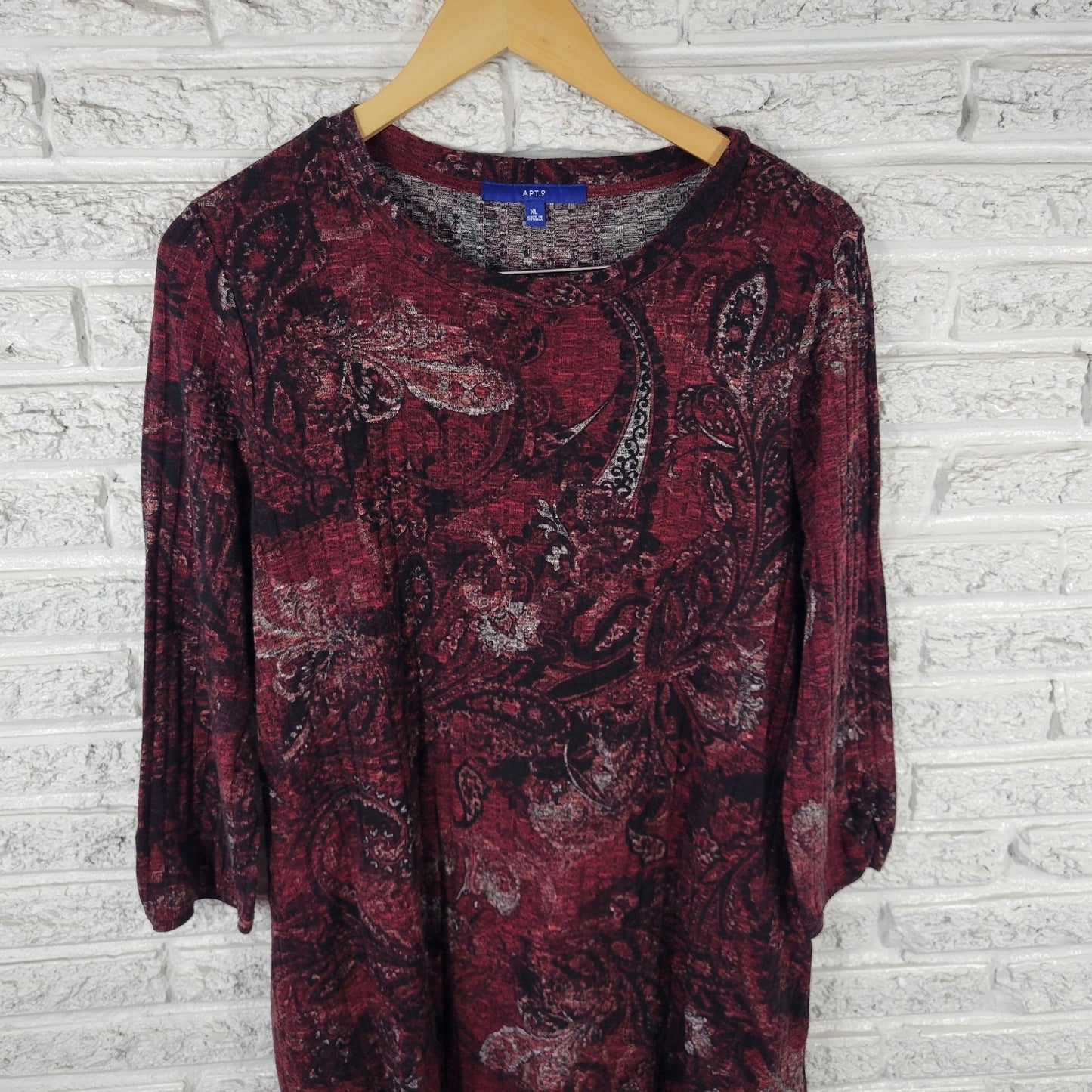Apt 9 Womens Dress XL Mini Sweater Burgundy Paisley Poly Blend Soft Pockets