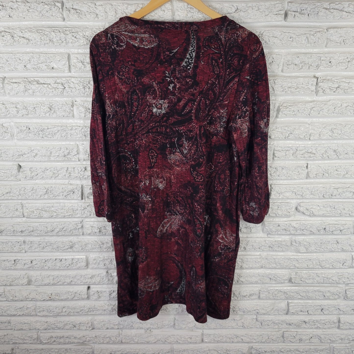 Apt 9 Womens Dress XL Mini Sweater Burgundy Paisley Poly Blend Soft Pockets