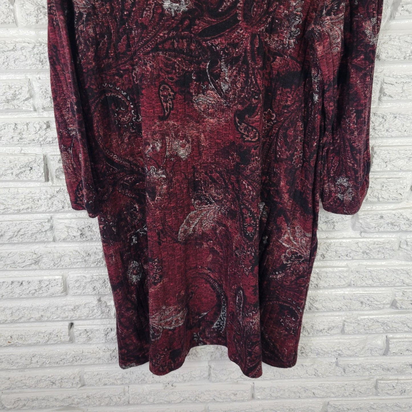 Apt 9 Womens Dress XL Mini Sweater Burgundy Paisley Poly Blend Soft Pockets
