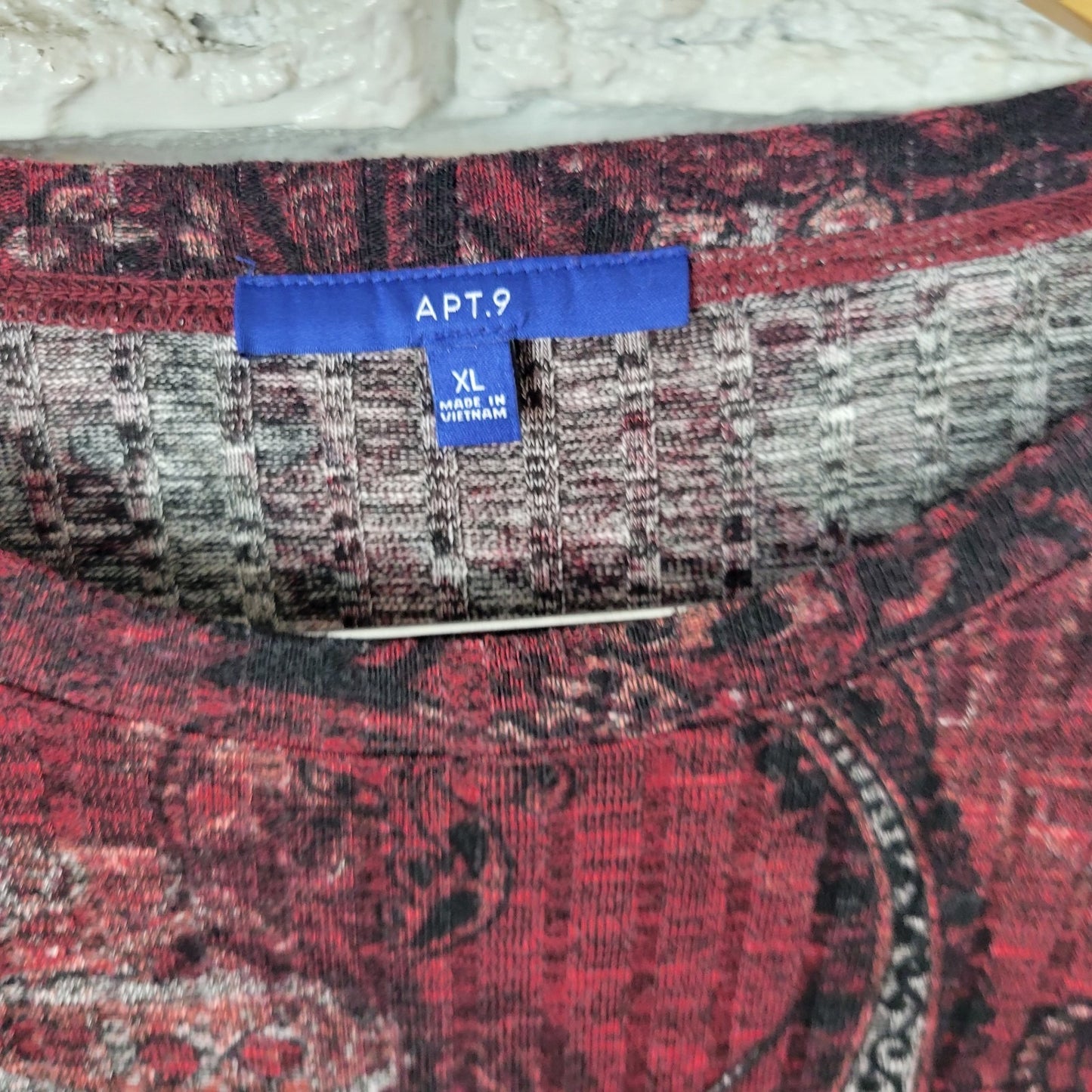 Apt 9 Womens Dress XL Mini Sweater Burgundy Paisley Poly Blend Soft Pockets