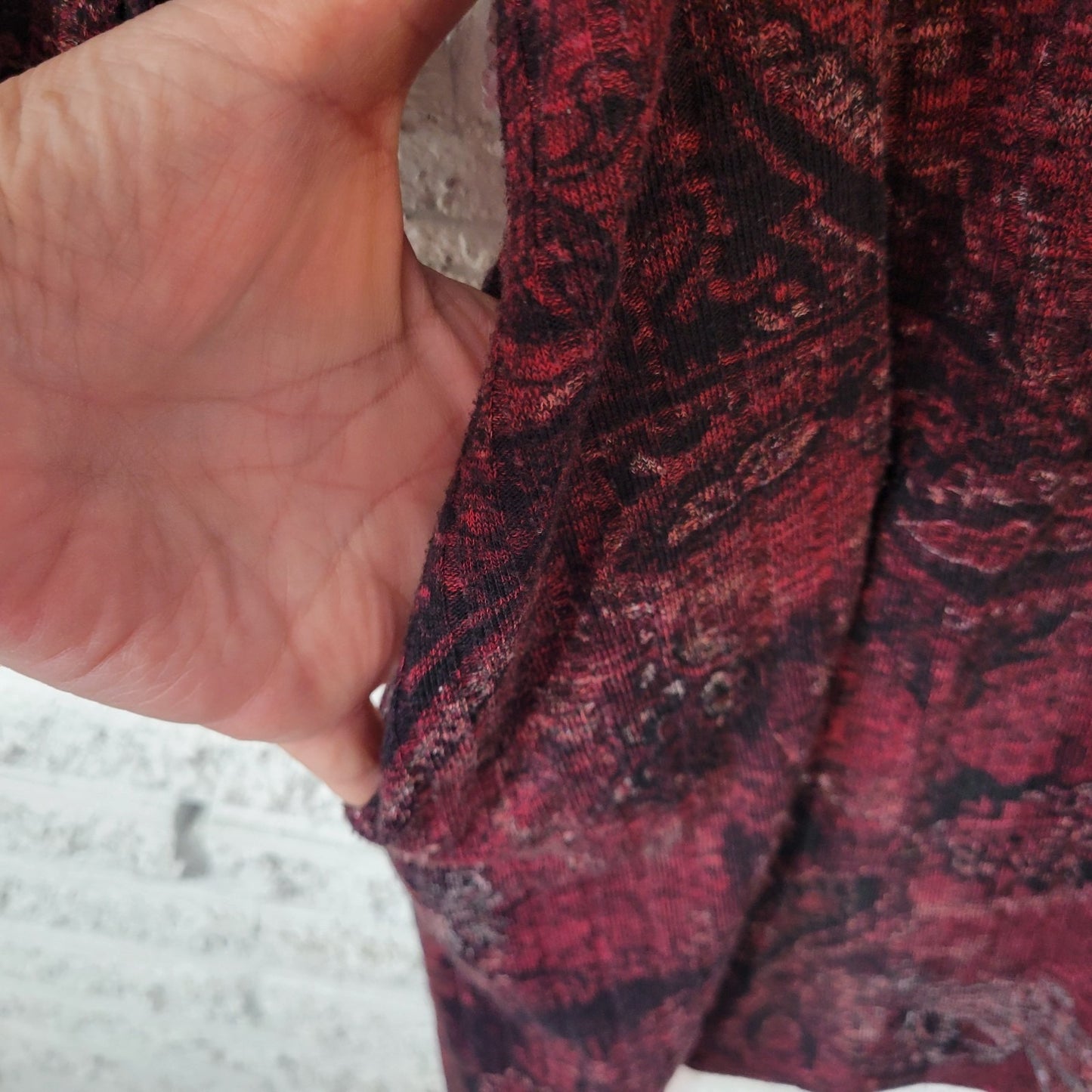 Apt 9 Womens Dress XL Mini Sweater Burgundy Paisley Poly Blend Soft Pockets