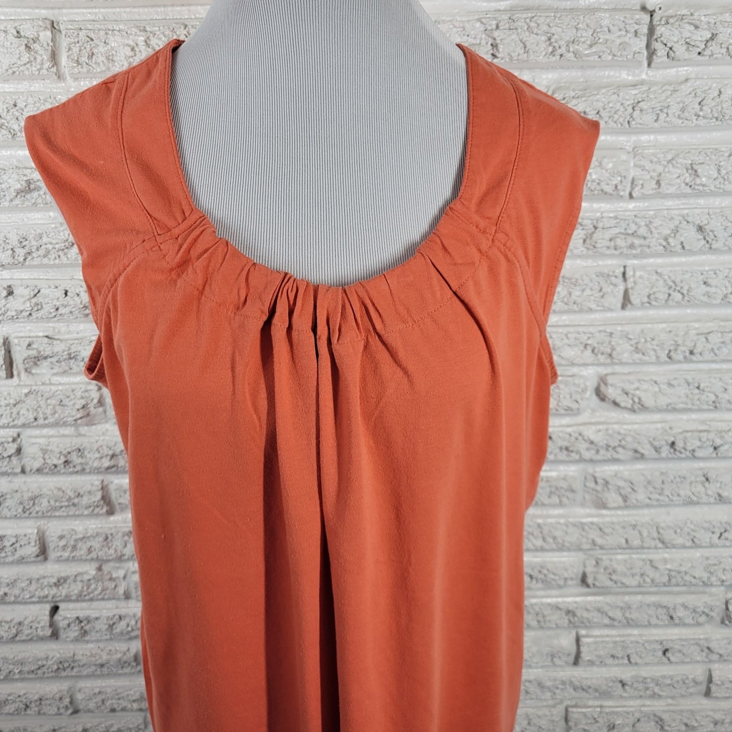 Coral Bay Womens Top 1X Plus Sleeveless Orange Pleated Cotton Blend Casual Comfy