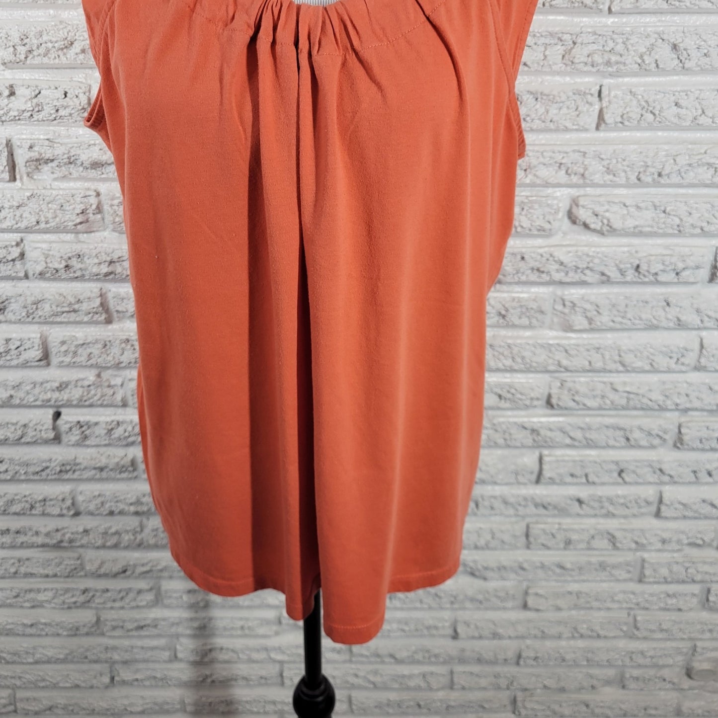 Coral Bay Womens Top 1X Plus Sleeveless Orange Pleated Cotton Blend Casual Comfy