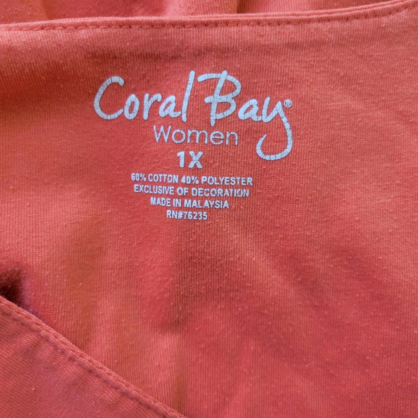 Coral Bay Womens Top 1X Plus Sleeveless Orange Pleated Cotton Blend Casual Comfy