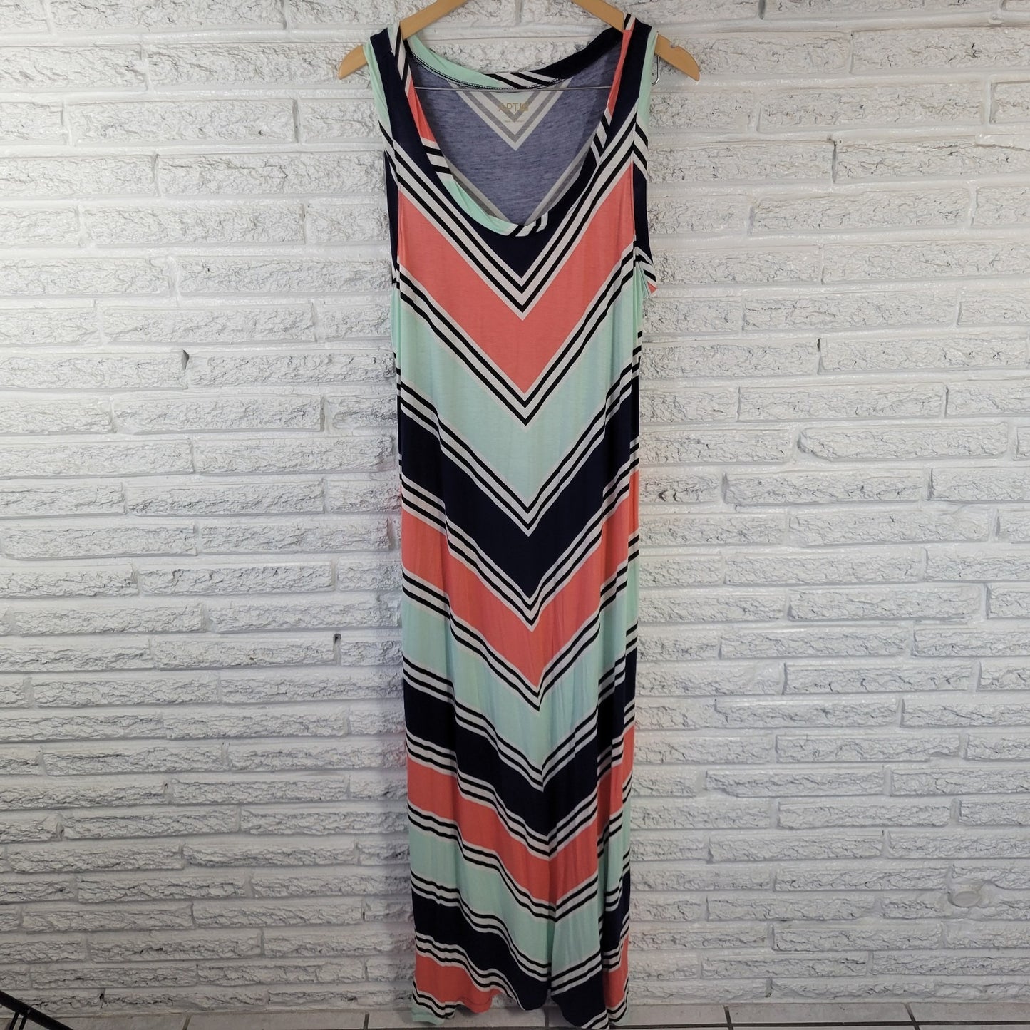 Apt. 9 XL Blue Pink Floral Sleeveless Maxi Dress Rayon Spandex Stretch Casual