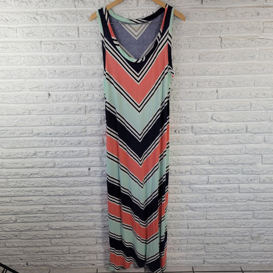 Apt. 9 XL Blue Pink Floral Sleeveless Maxi Dress Rayon Spandex Stretch Casual