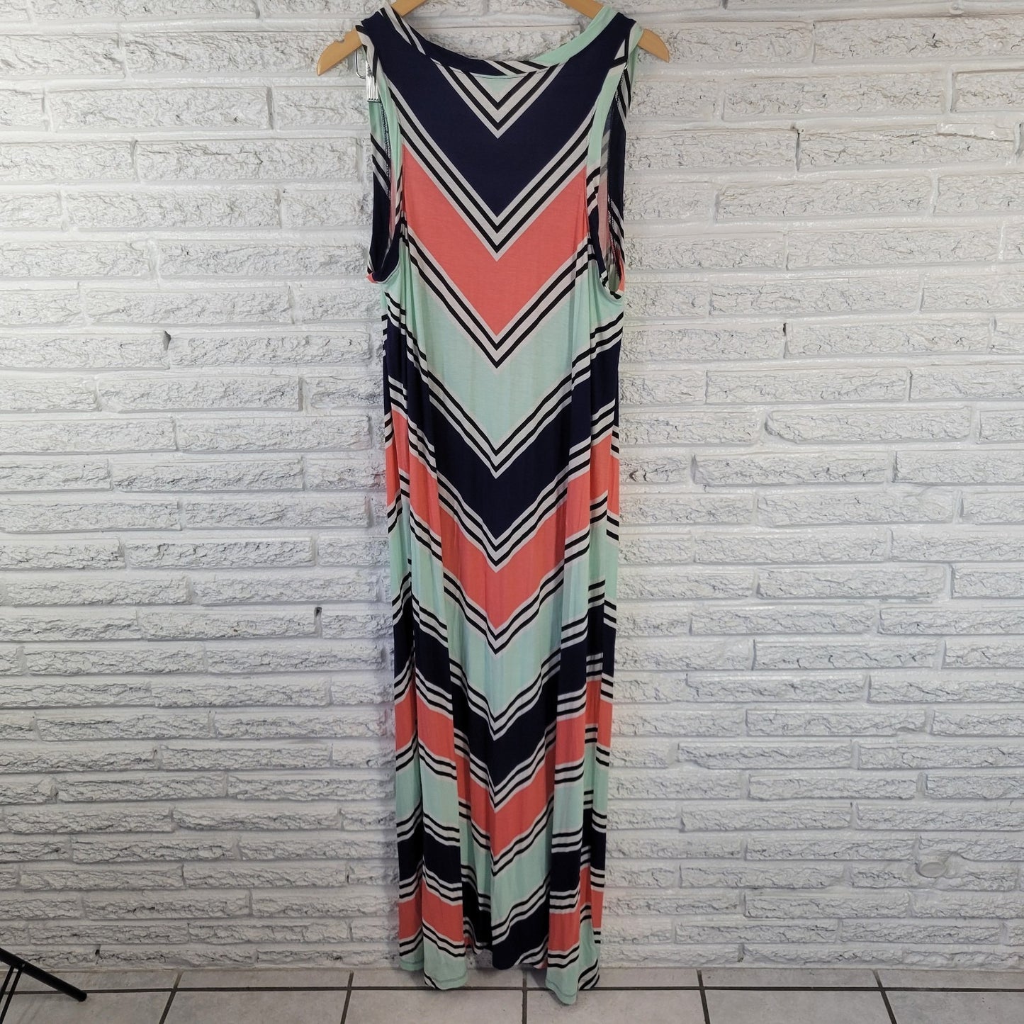 Apt. 9 XL Blue Pink Floral Sleeveless Maxi Dress Rayon Spandex Stretch Casual