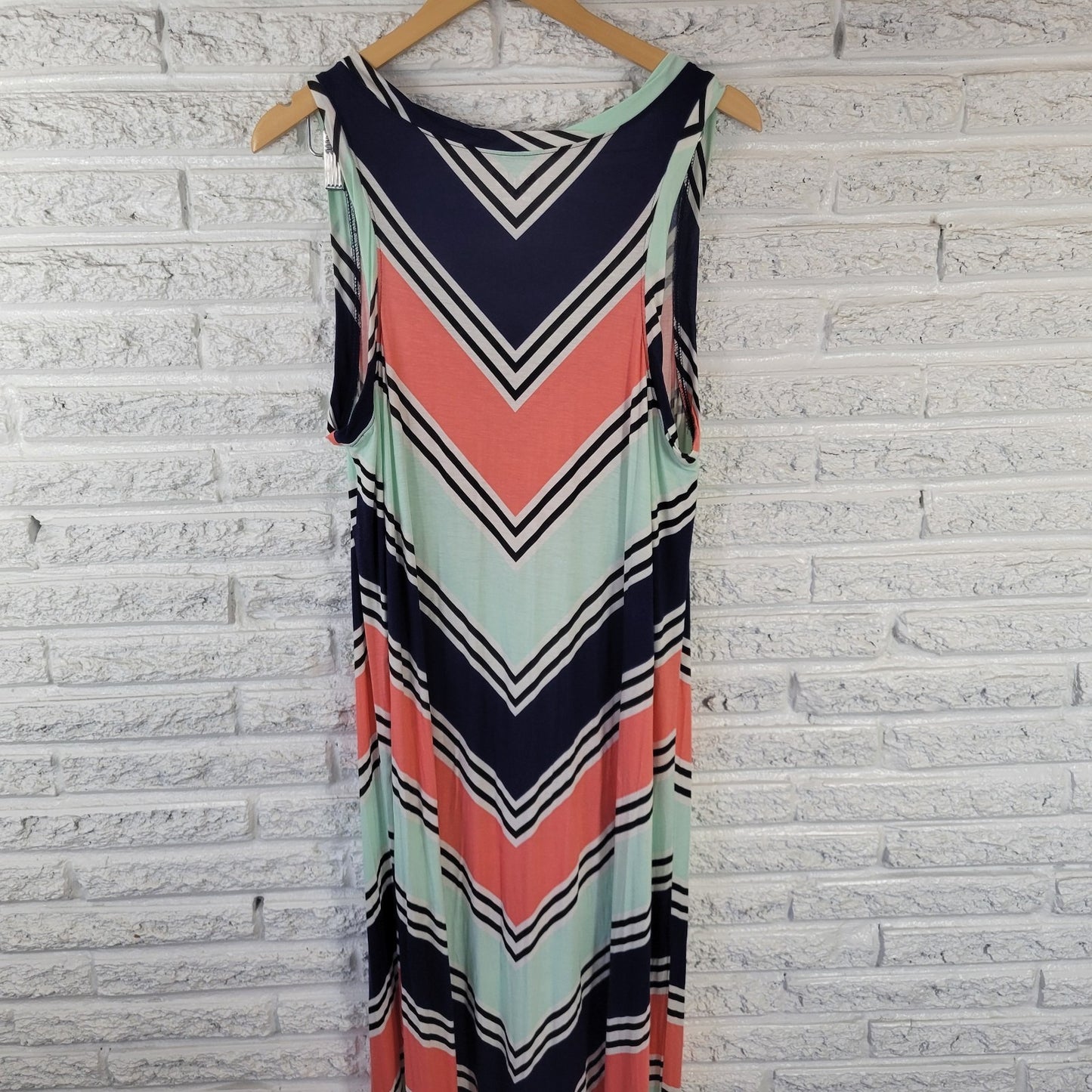 Apt. 9 XL Blue Pink Floral Sleeveless Maxi Dress Rayon Spandex Stretch Casual