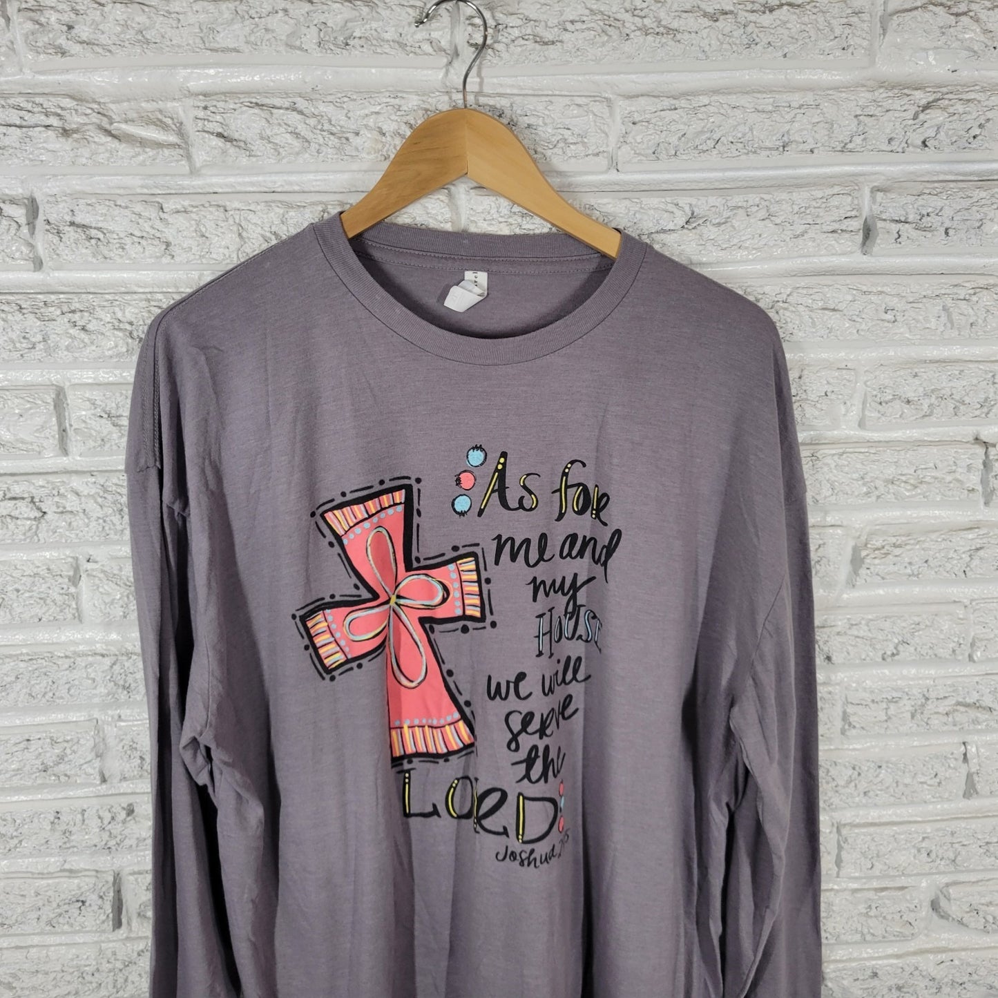 LIF Apparel Womens Top XL Tee Long Sleeve Joshua 24:15 Christian Serve the Lord