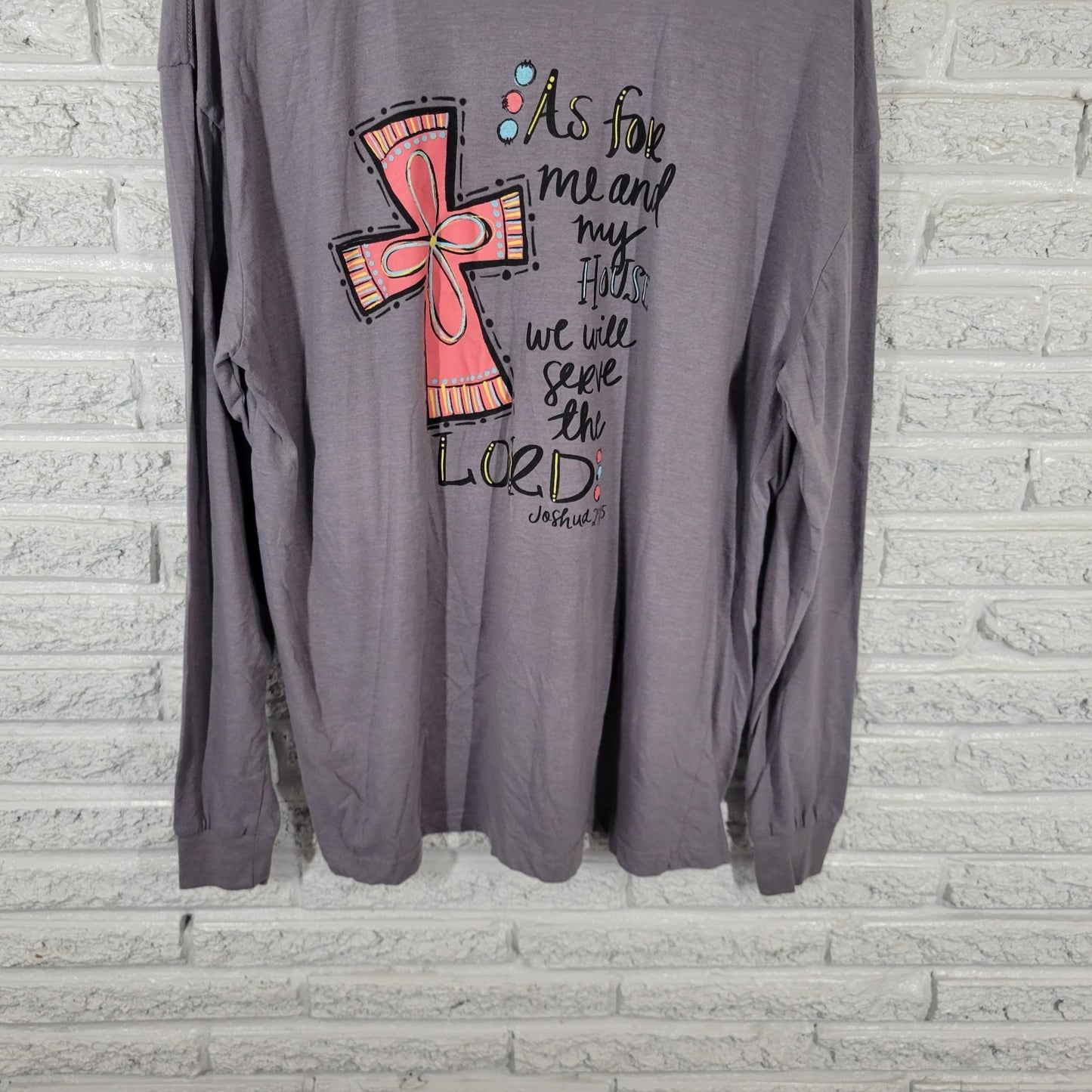 LIF Apparel Womens Top XL Tee Long Sleeve Joshua 24:15 Christian Serve the Lord
