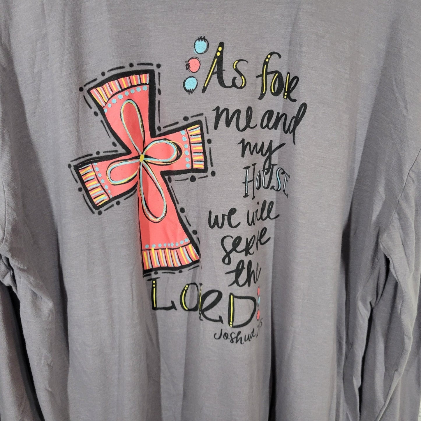 LIF Apparel Womens Top XL Tee Long Sleeve Joshua 24:15 Christian Serve the Lord