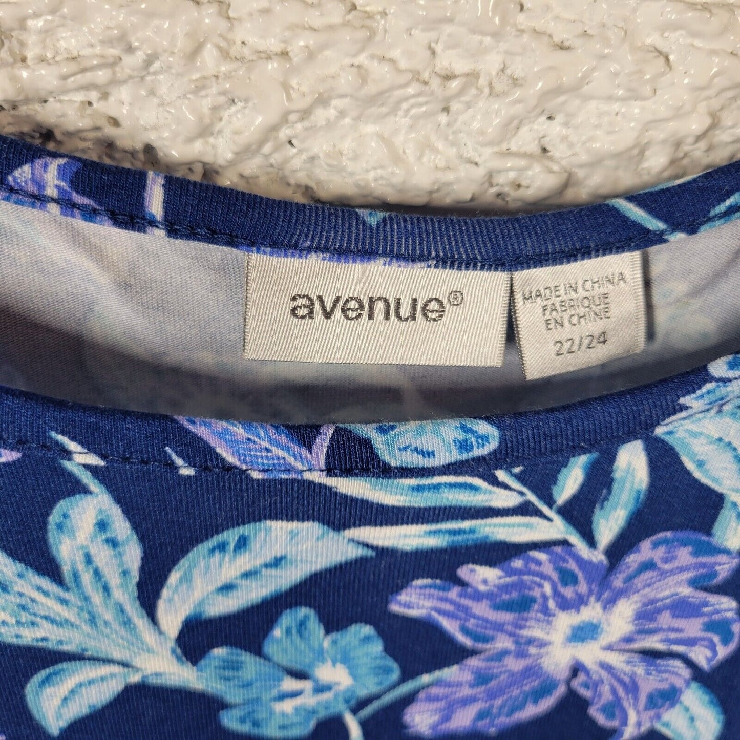 Avenue Womens Top 22 24 Tunic Cold Shoulder Adjustable Strap Blue Floral Comfy