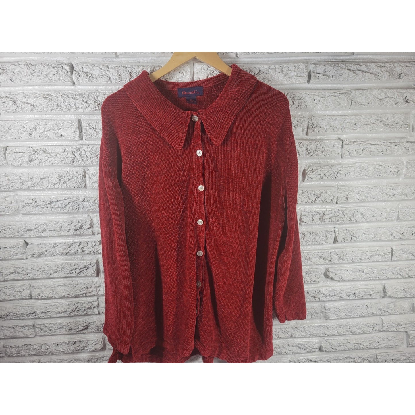 Denim Co Womens Sweater 2X Cardigan Long Sleeve Red Soft Acrylic Casual Button