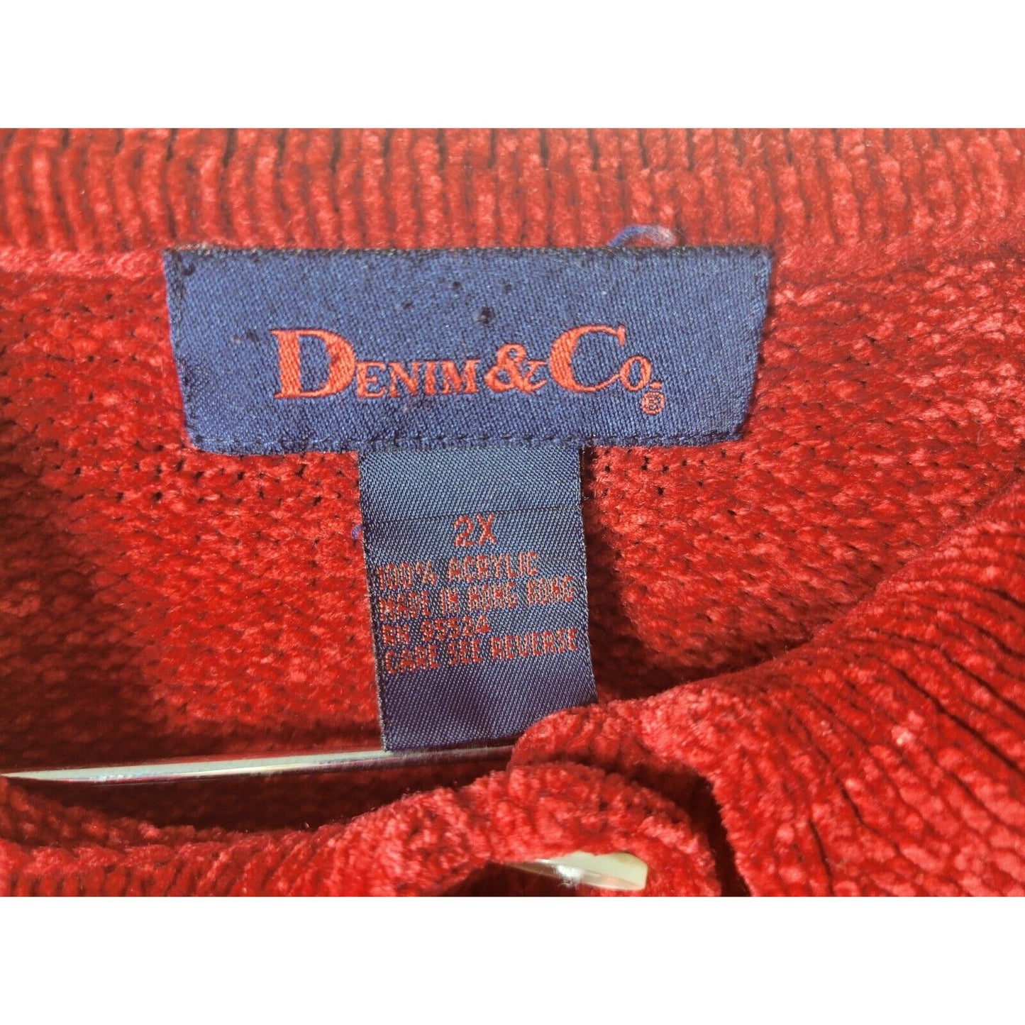 Denim Co Womens Sweater 2X Cardigan Long Sleeve Red Soft Acrylic Casual Button