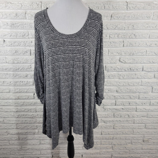 Philosophy Women Top XXL Plus Tunic 3/4 Sleeve Black Geometric Rayon Blend Comfy