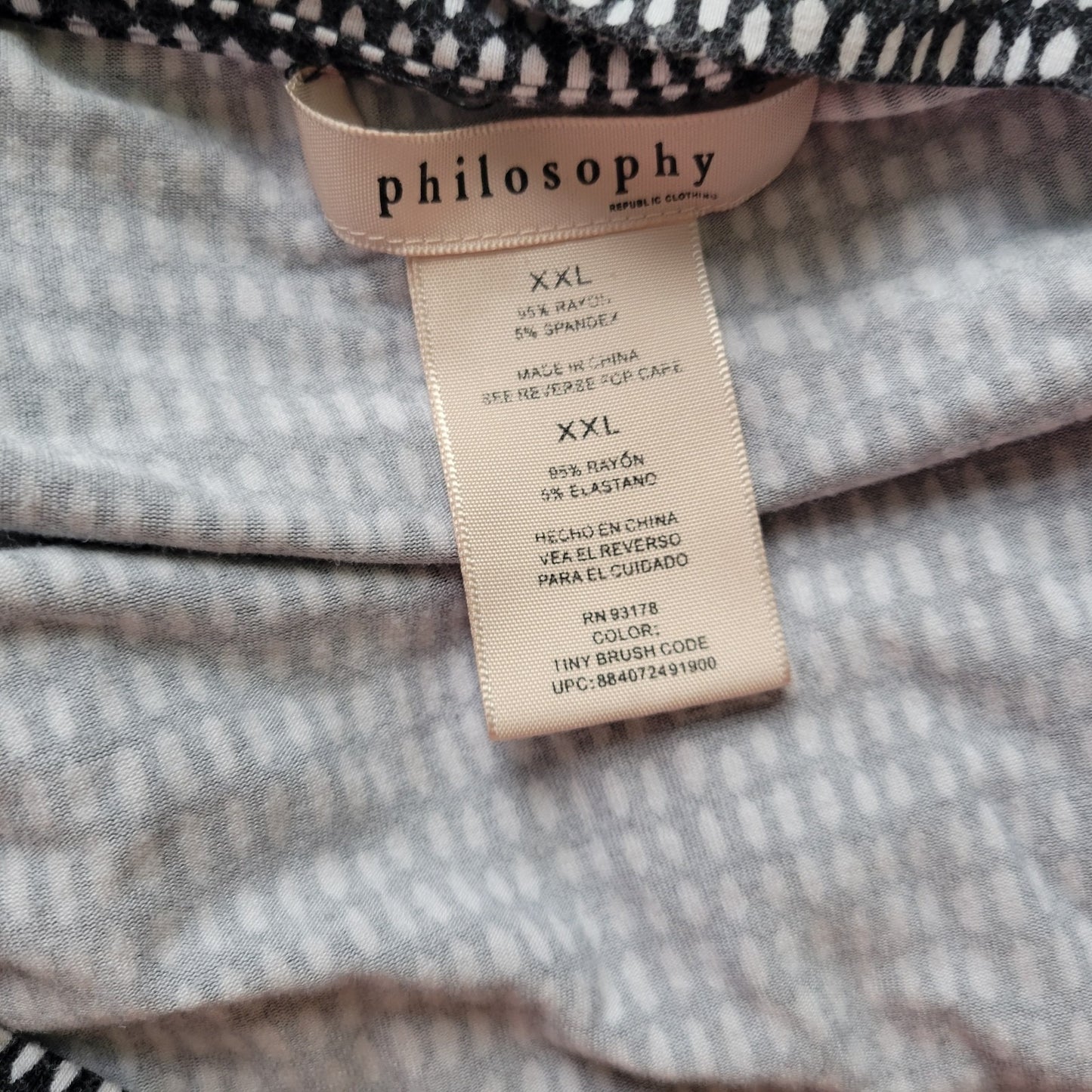 Philosophy Women Top XXL Plus Tunic 3/4 Sleeve Black Geometric Rayon Blend Comfy