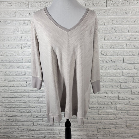 H by Halston Womens Sweatshirt 1X Plus Tunic 3/4 Sleeve Lightweight Gray Heather
