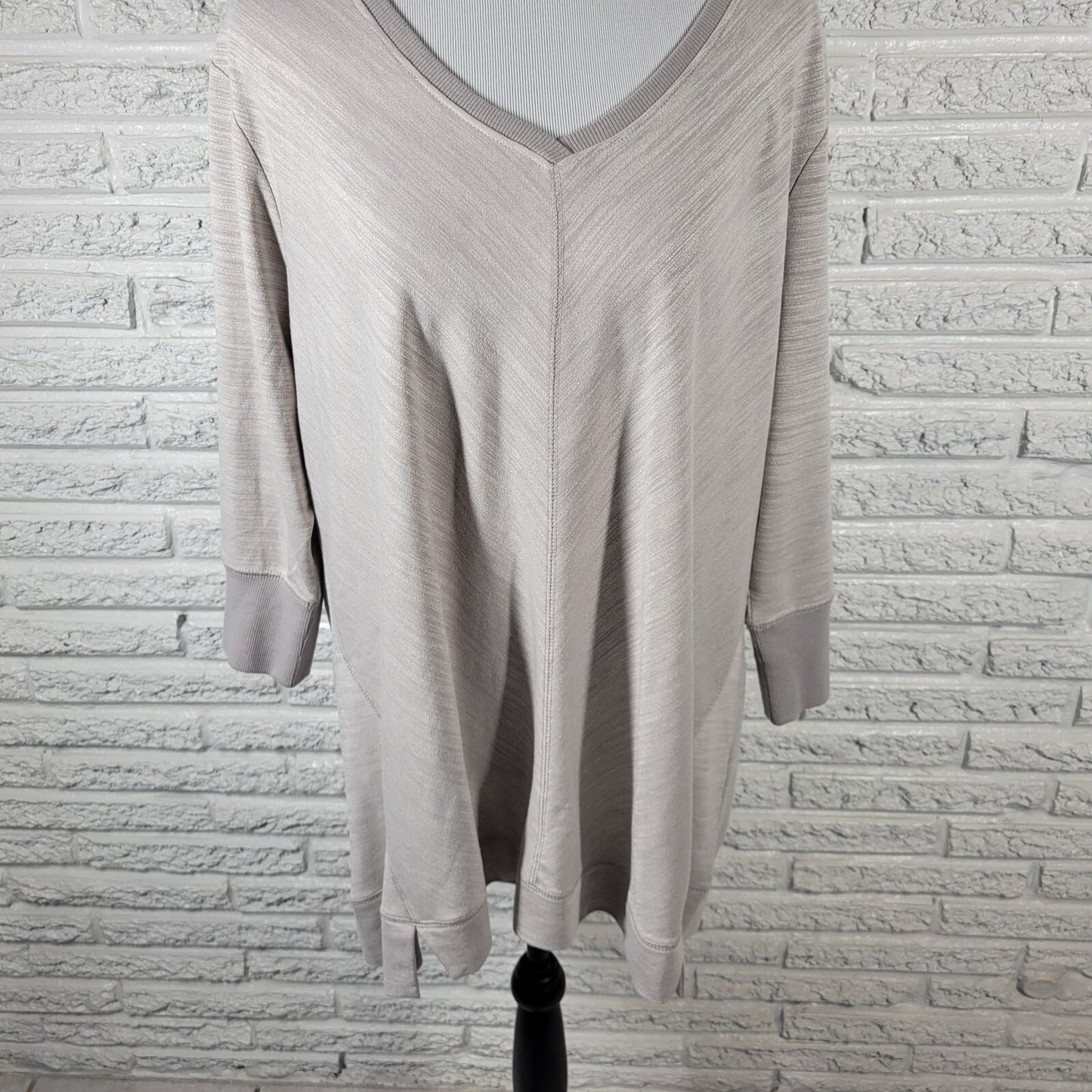 H by Halston Womens Sweatshirt 1X Plus Tunic 3/4 Sleeve Lightweight Gray Heather