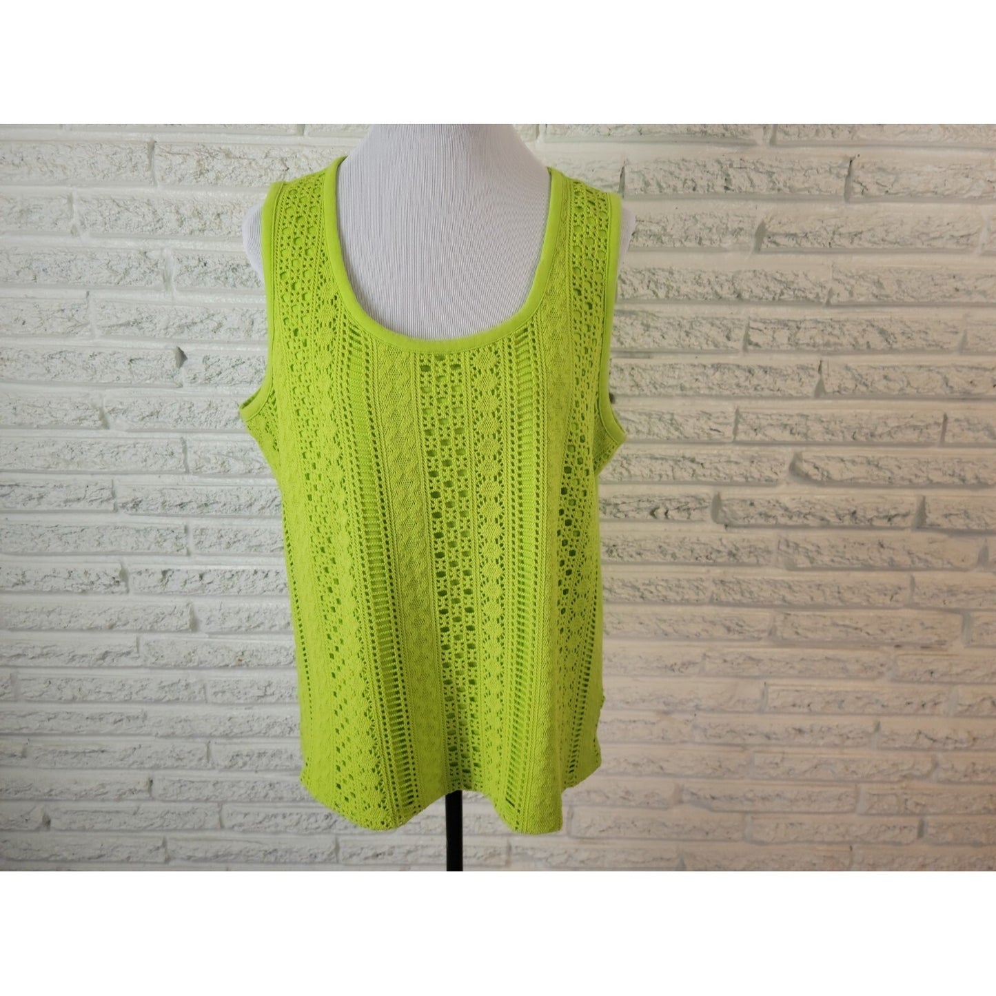 Rafaella Womens Top Extra Large XL Tank Green Crochet Poly Blend Lined Casual