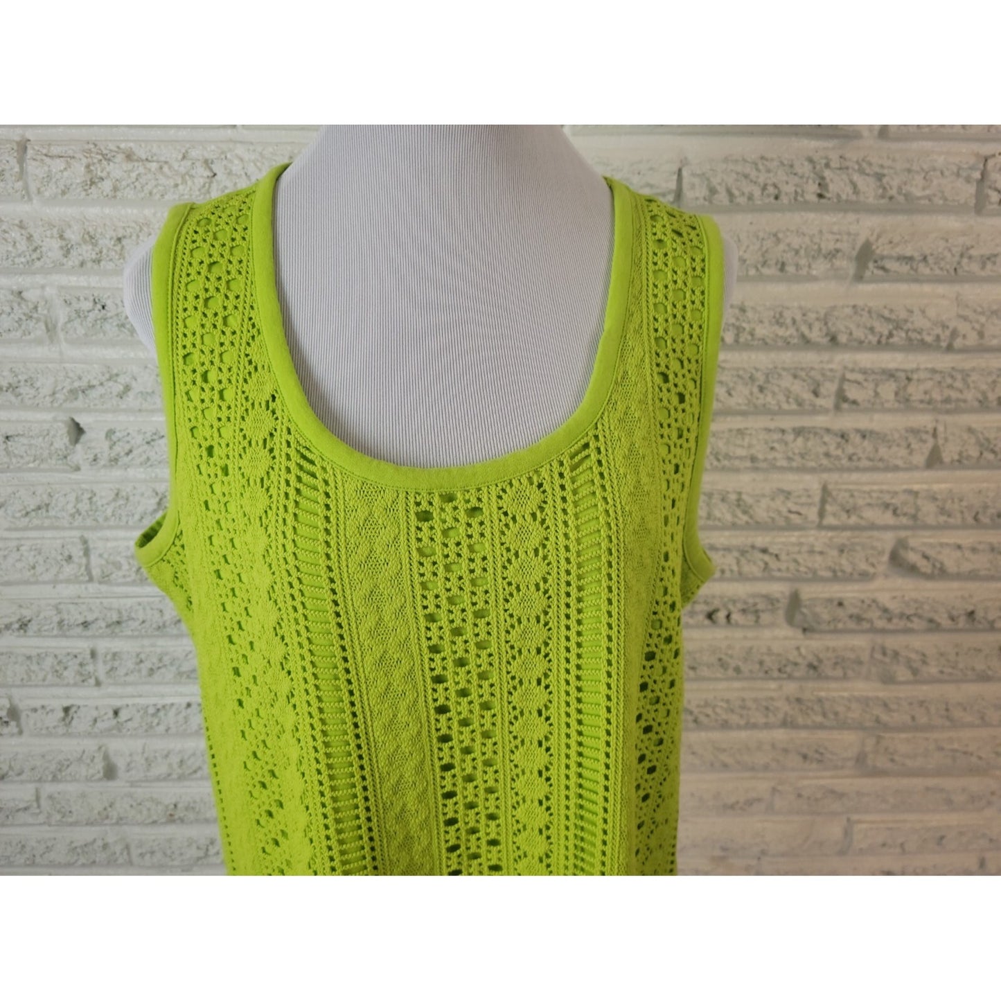 Rafaella Womens Top Extra Large XL Tank Green Crochet Poly Blend Lined Casual