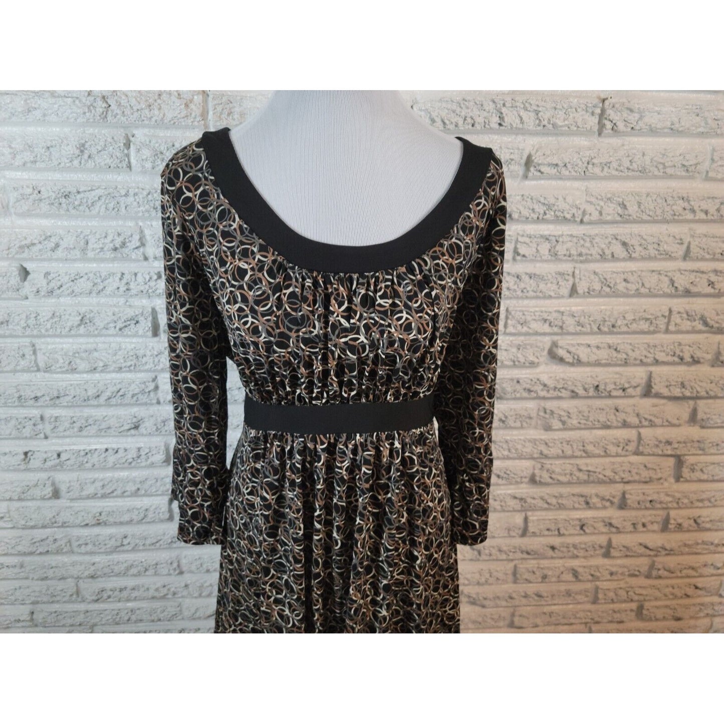 Motherhood Womens Top 1X Maternity 3/4 Sleeve Black Geometric Poly Blend Sash