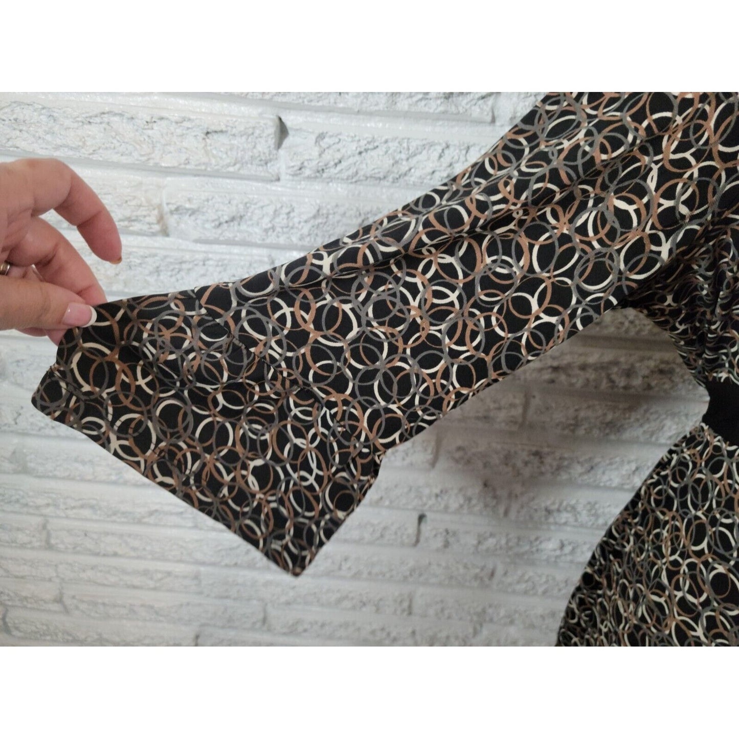 Motherhood Womens Top 1X Maternity 3/4 Sleeve Black Geometric Poly Blend Sash