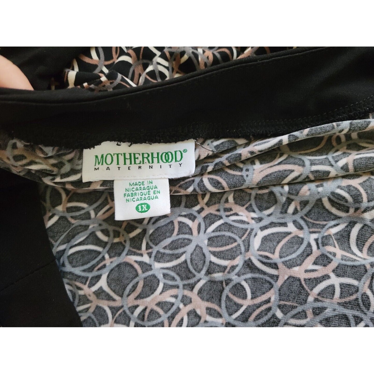 Motherhood Womens Top 1X Maternity 3/4 Sleeve Black Geometric Poly Blend Sash