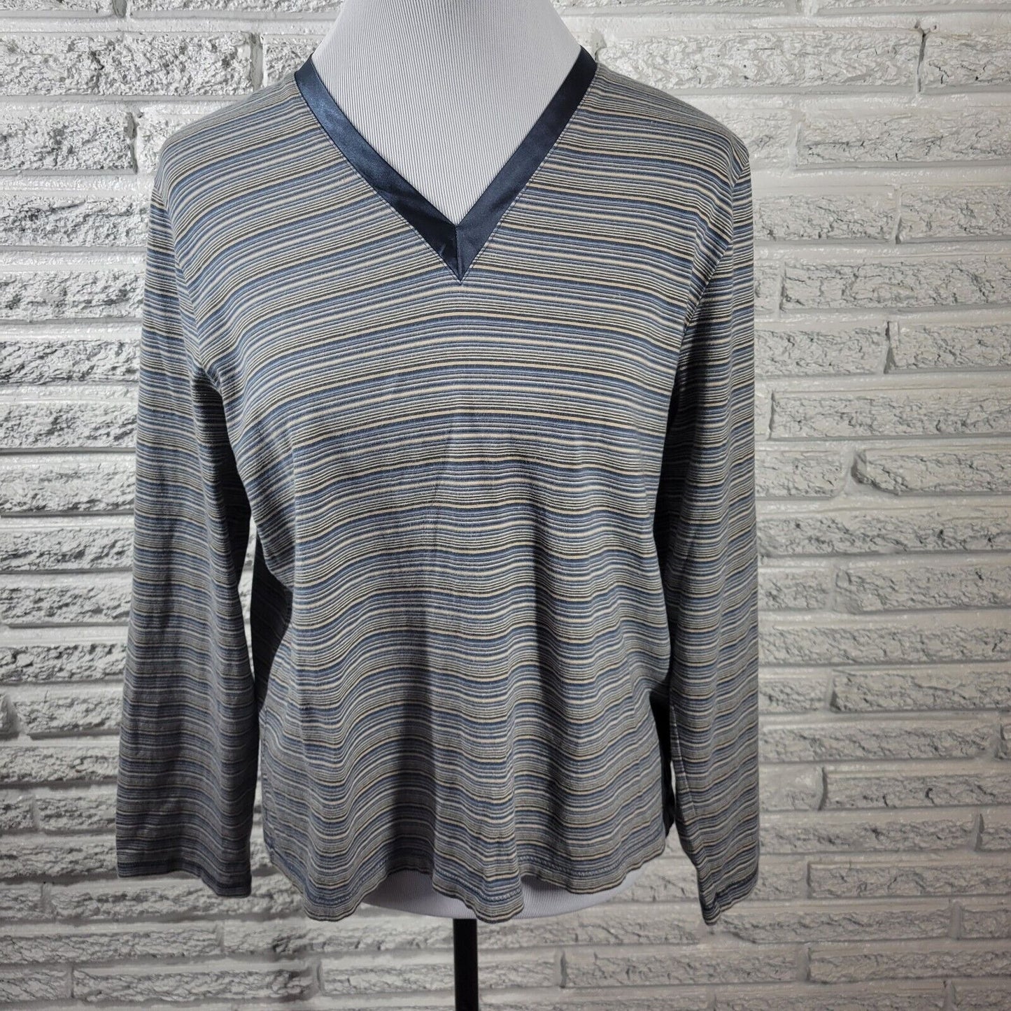Liz Claiborne Women Top Extra Large Tee Long Sleeve Blue White Stripe Casual
