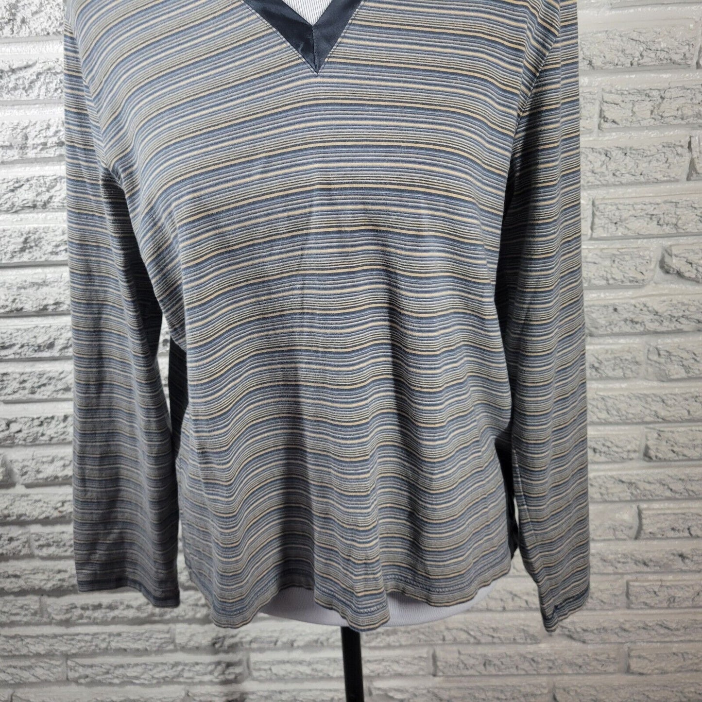 Liz Claiborne Women Top Extra Large Tee Long Sleeve Blue White Stripe Casual