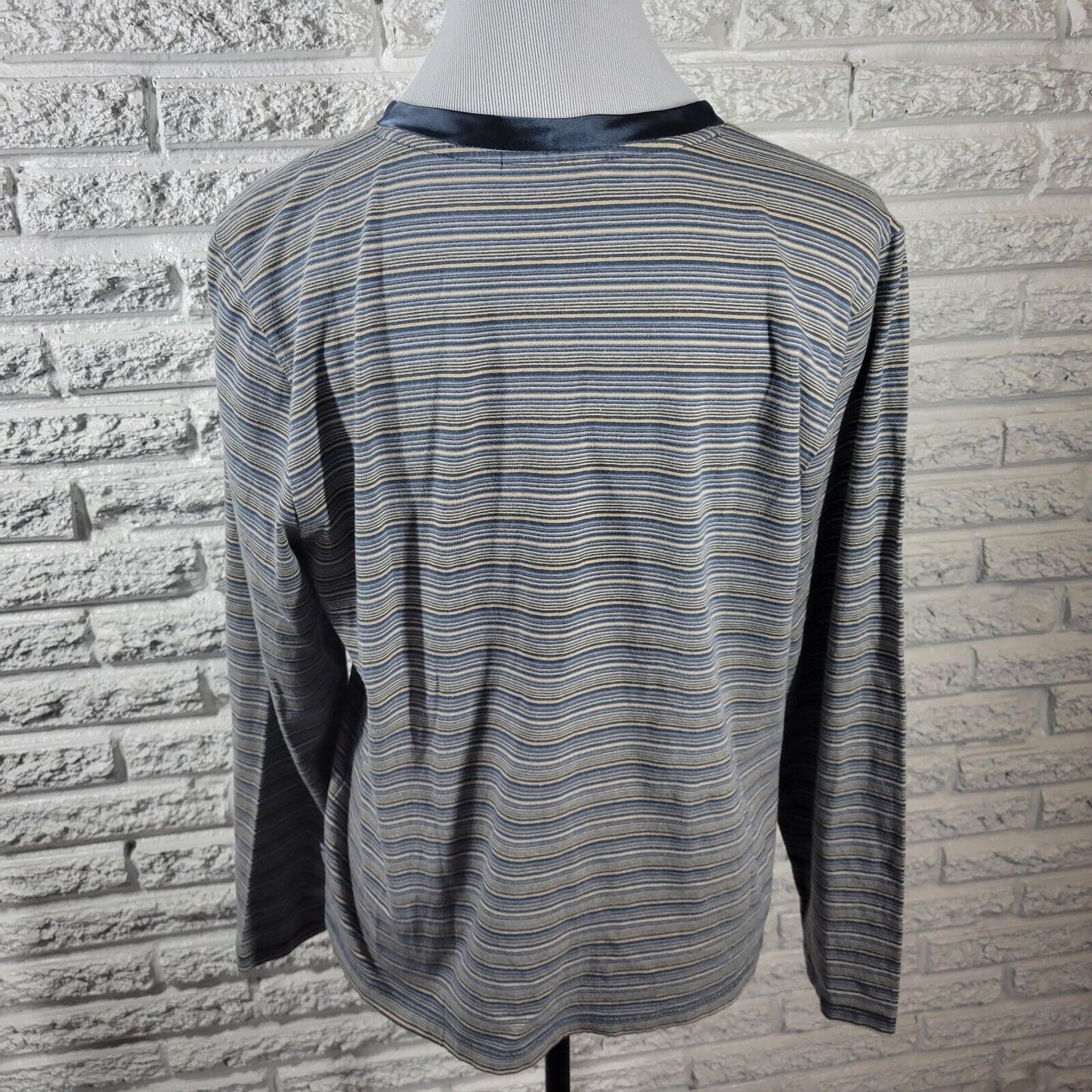Liz Claiborne Women Top Extra Large Tee Long Sleeve Blue White Stripe Casual
