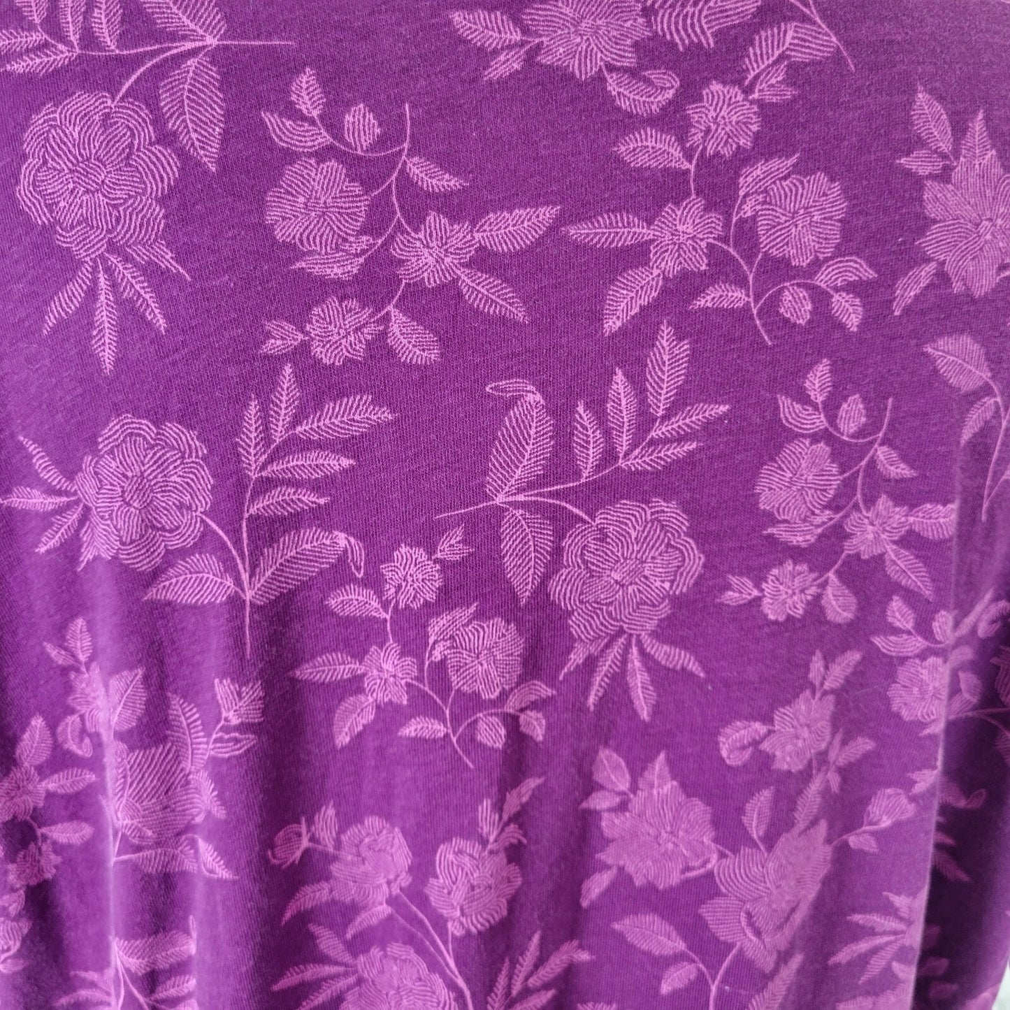 Woman Within Women Top 2X Plus Polo Short Sleeve Purple Floral Cotton Side Slits