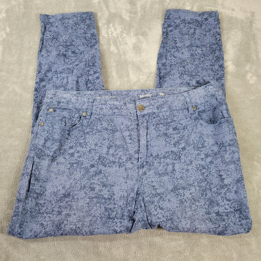 Avenue Womens Jeans 18 Skinny Blue Patterned Denim Zip Fly Cotton Blend Comfy