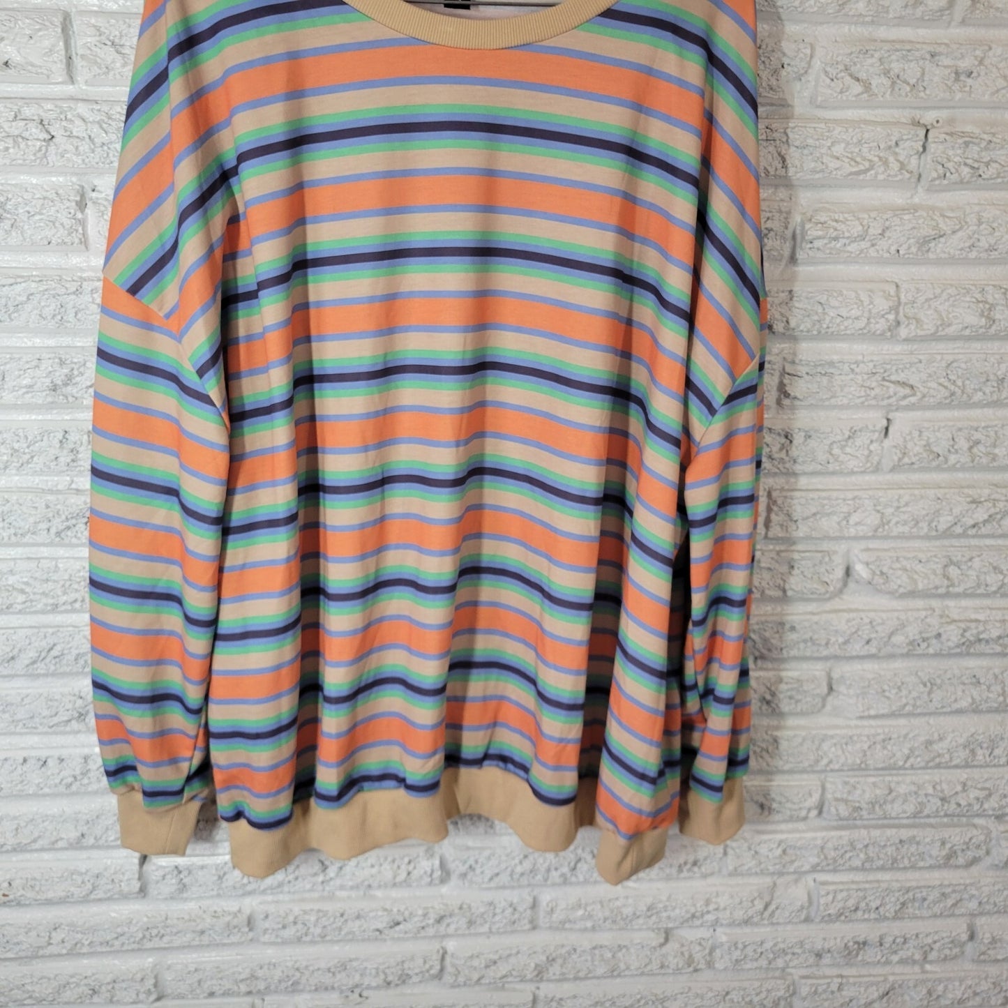 Shein Curve 4XL Plus Size Top Orange Blue Striped Long Sleeve Jersey Tee Stretch
