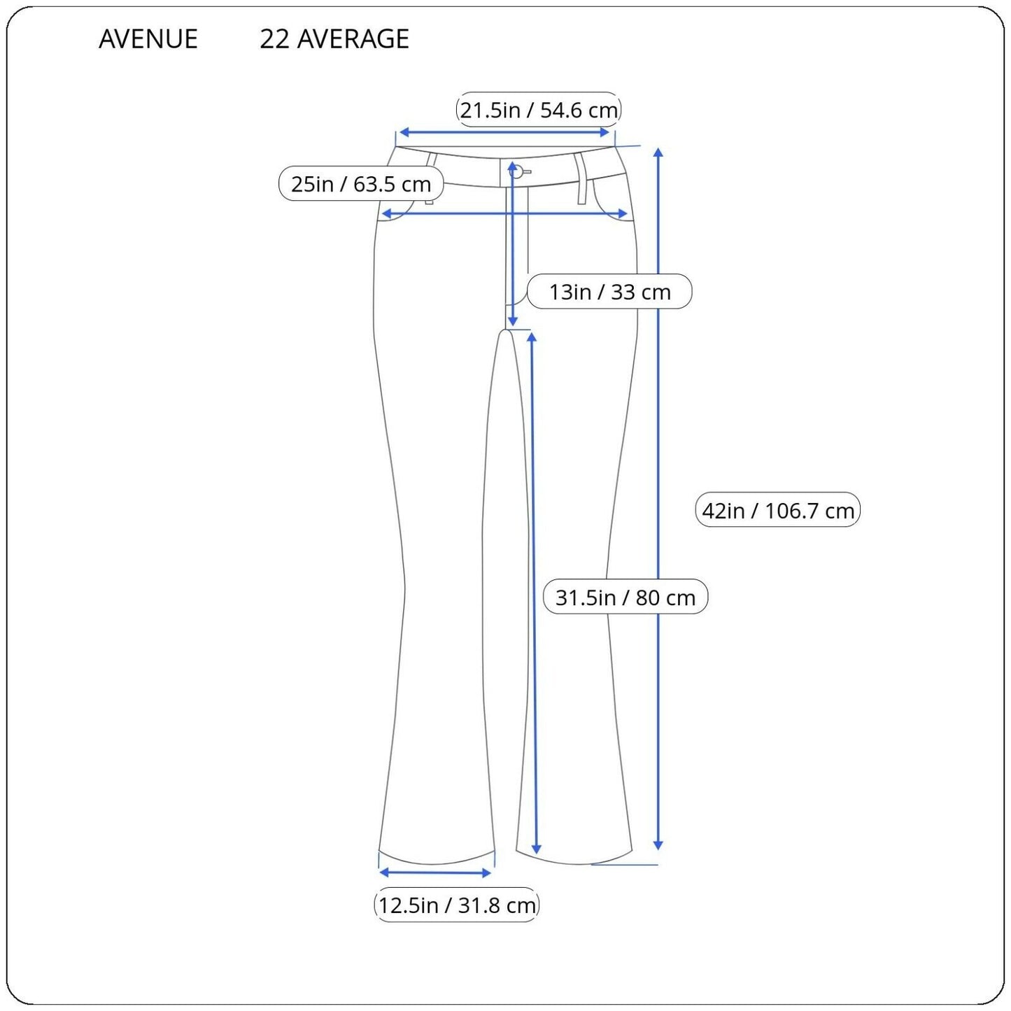 Avenue Womens Jeans 22 Plus Average Boot Cut Dark Blue Denim Wash 5 Pocket Zip