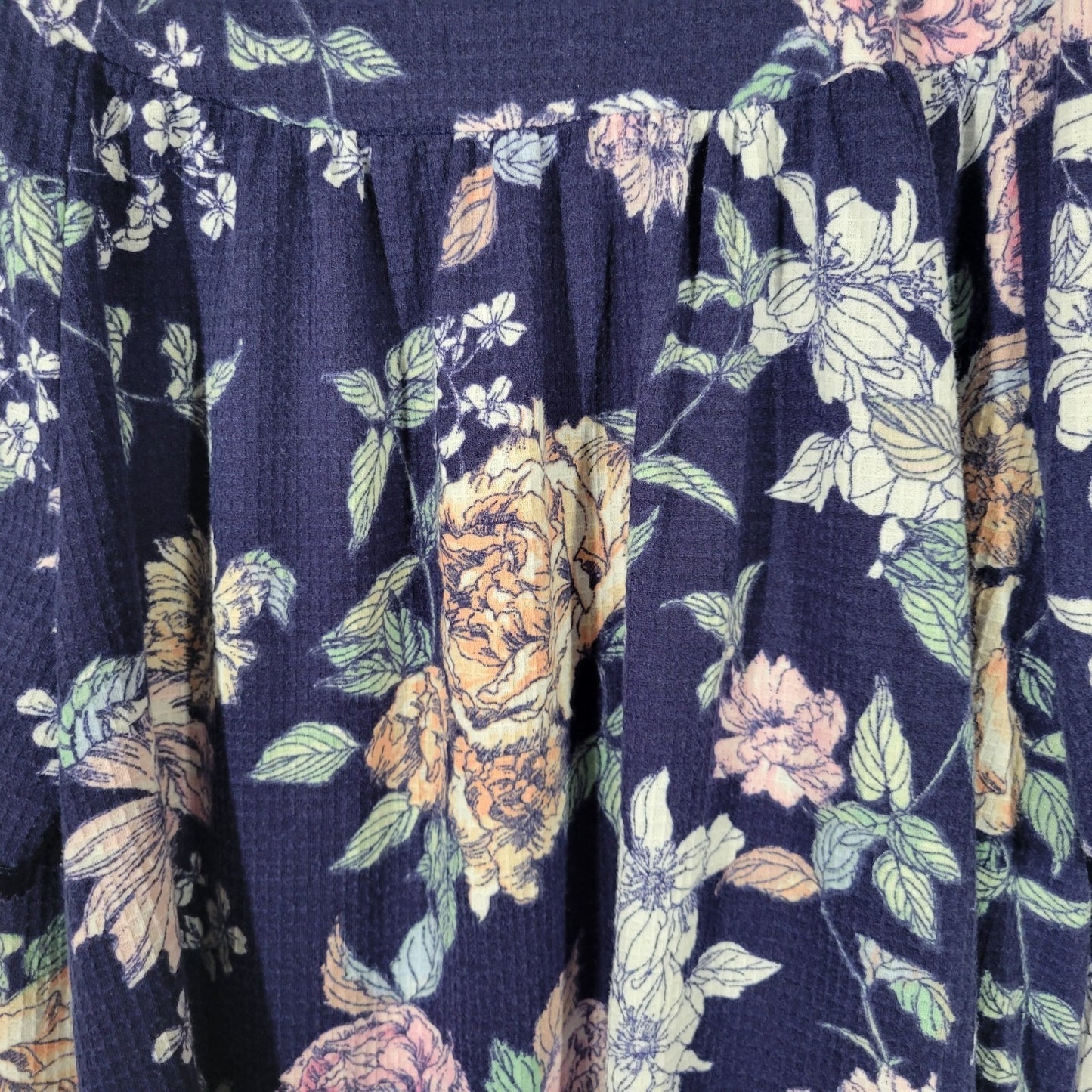 Adonna Womens XL Blue Pink Floral Snap Front Robe Short Sleeve Pockets Nightgown