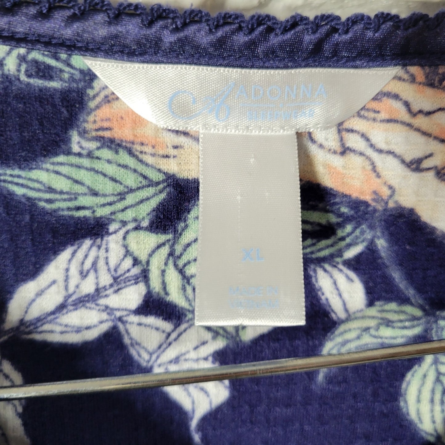 Adonna Womens XL Blue Pink Floral Snap Front Robe Short Sleeve Pockets Nightgown