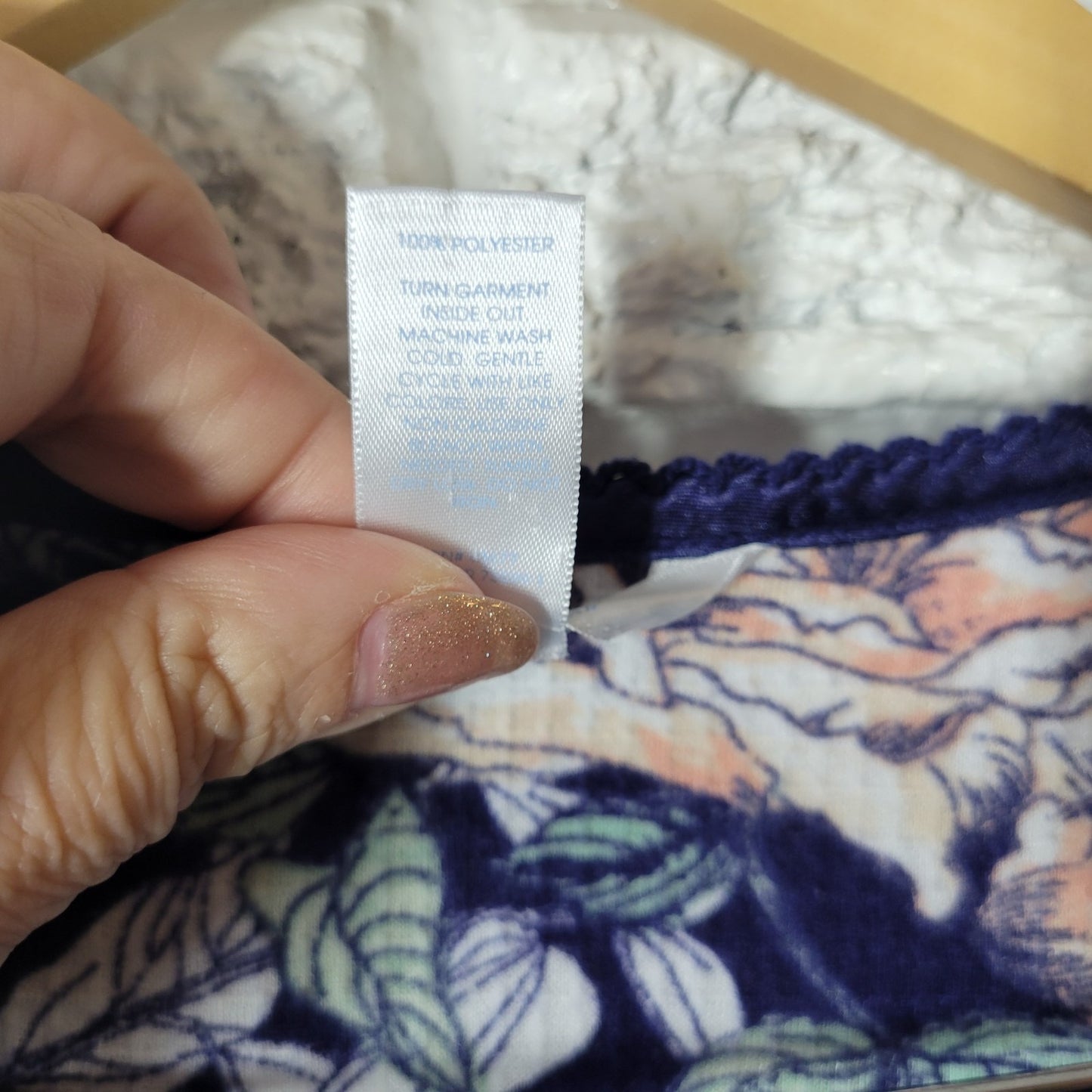 Adonna Womens XL Blue Pink Floral Snap Front Robe Short Sleeve Pockets Nightgown