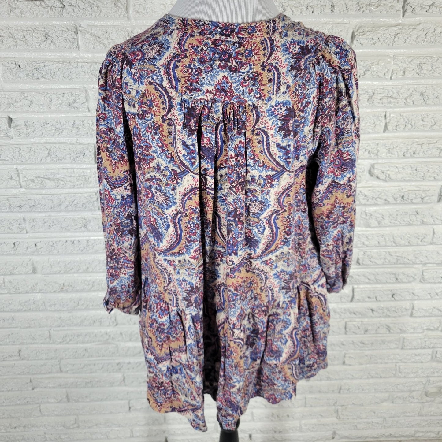 Chelsea & Theodore Womens Button-Up Top 1X Plus 3/4 Sleeve Rayon Paisley Print