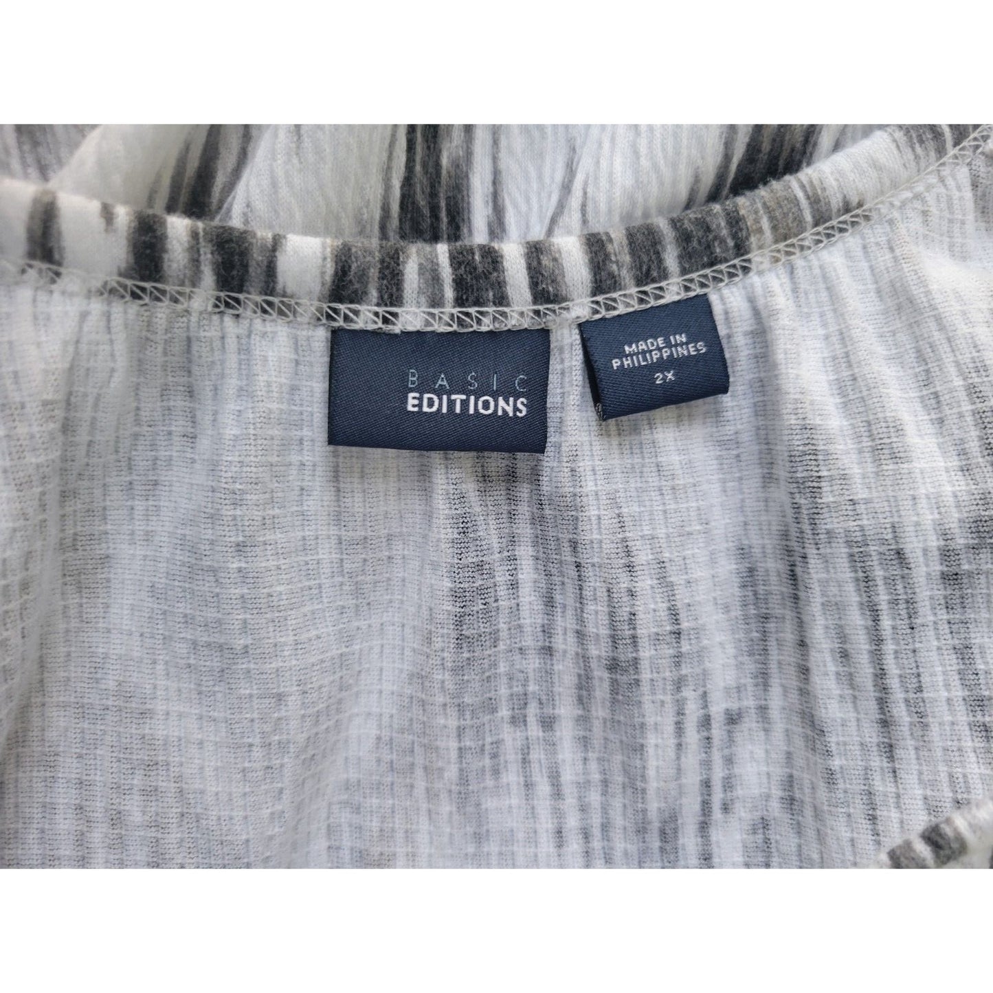 Basic Editions Womens Top 2X Plus Short Sleeve Black Watercolor Cotton Blend