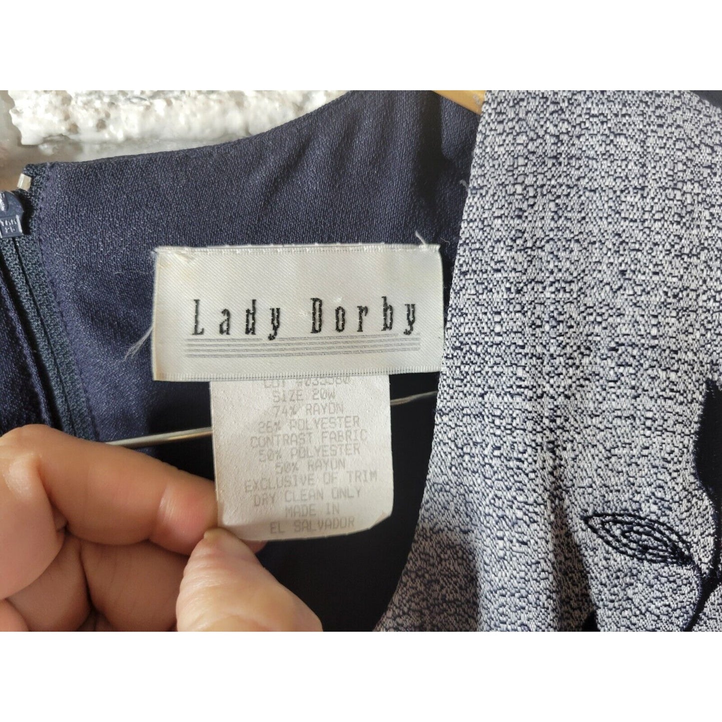 Vintage Lady Dorby Womens Dress 20W Plus Jacket Short Sleeve Blue Embroidered