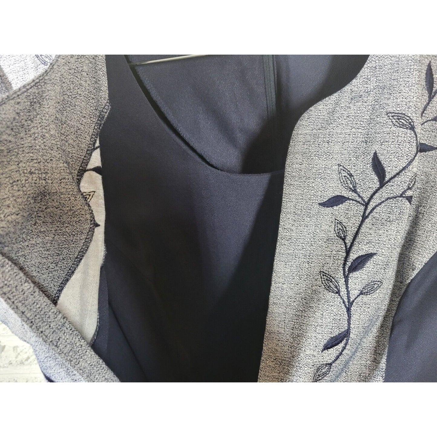 Vintage Lady Dorby Womens Dress 20W Plus Jacket Short Sleeve Blue Embroidered