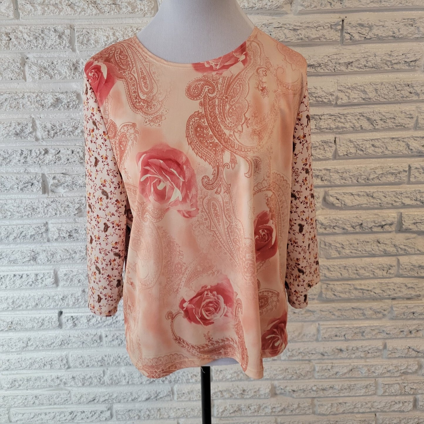 Judith Hart Womens Top Extra Large 3/4 Sleeve Orange Paisley Lightweight