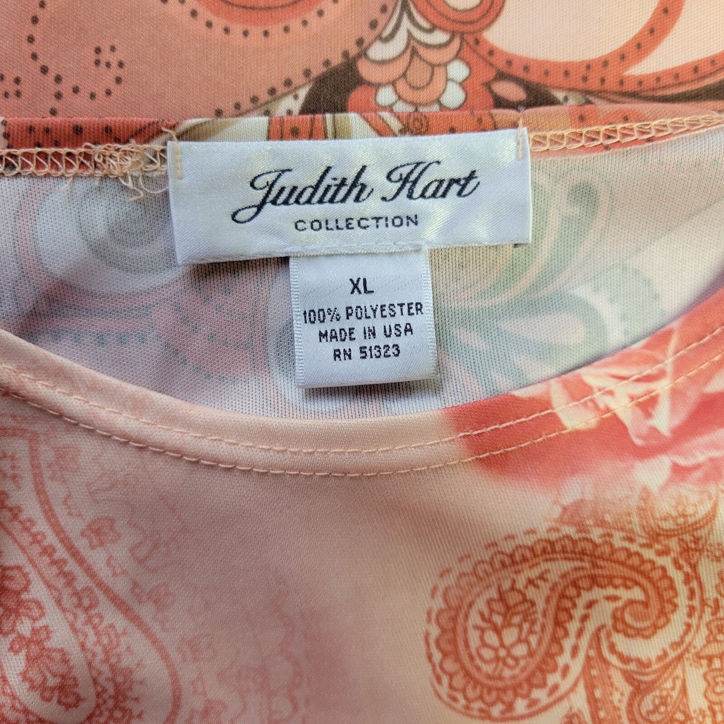 Judith Hart Womens Top Extra Large 3/4 Sleeve Orange Paisley Lightweight