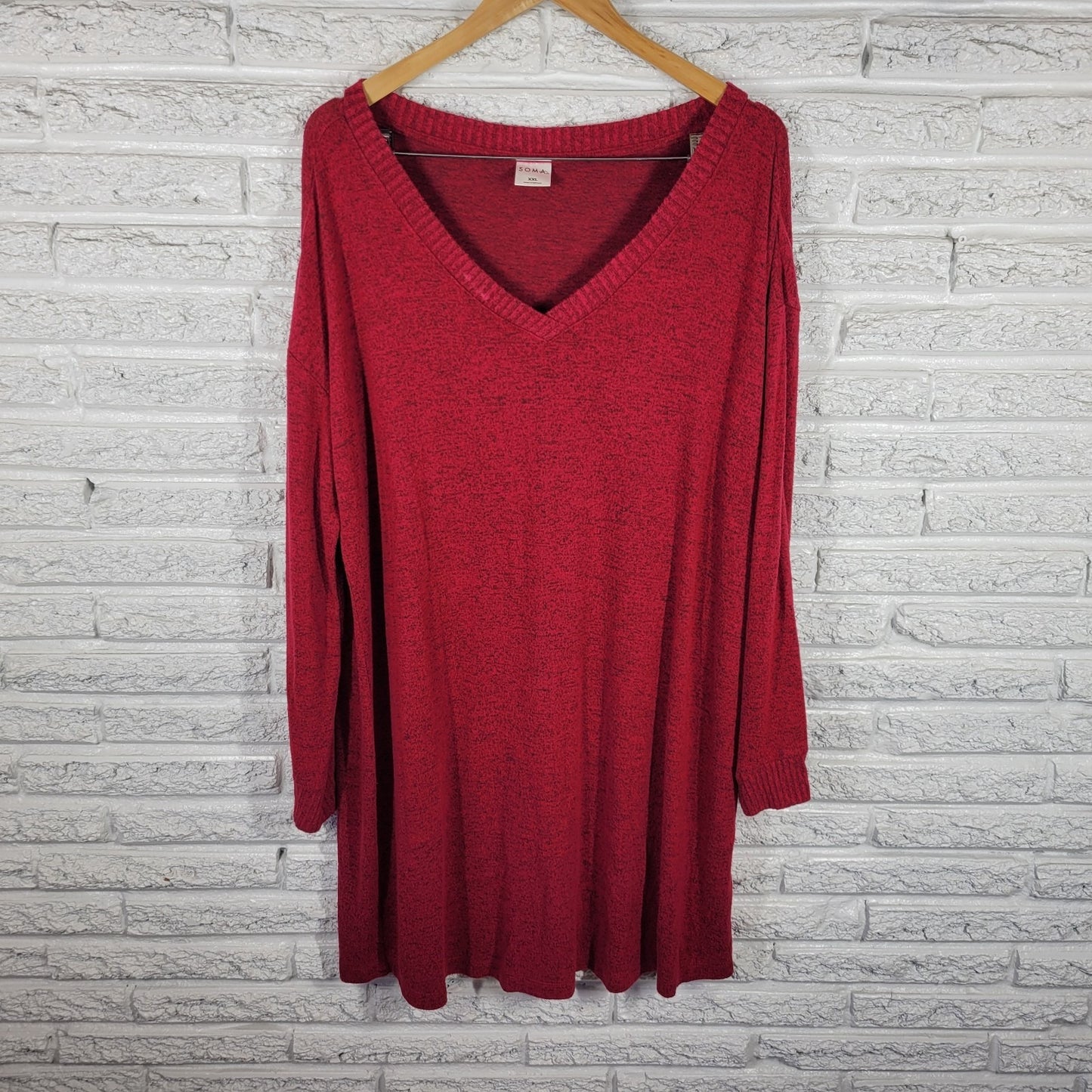 Soma XXL Plus Size Sweater Dress Red Marled V-Neck Long Sleeve Mini Stretch Soft