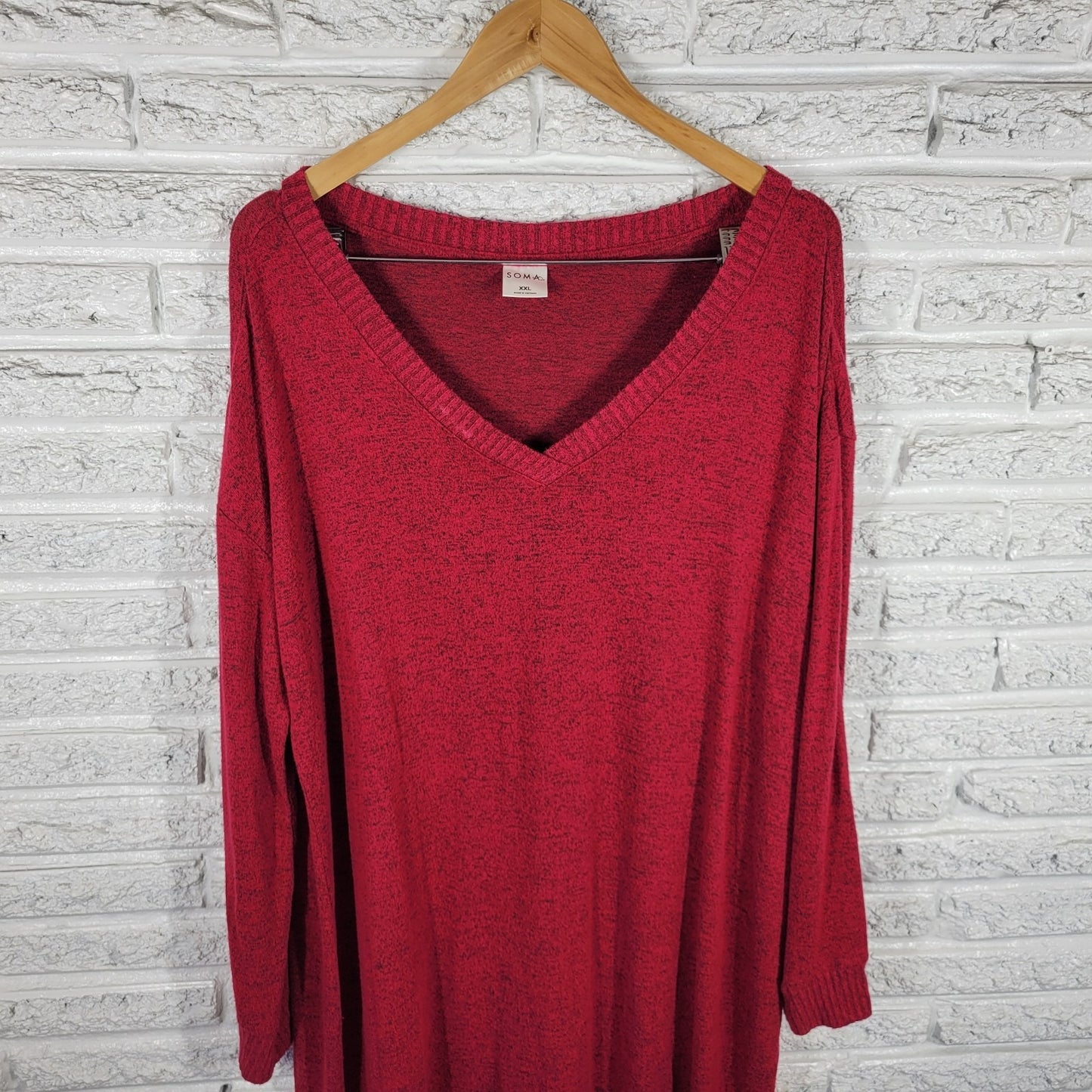 Soma XXL Plus Size Sweater Dress Red Marled V-Neck Long Sleeve Mini Stretch Soft