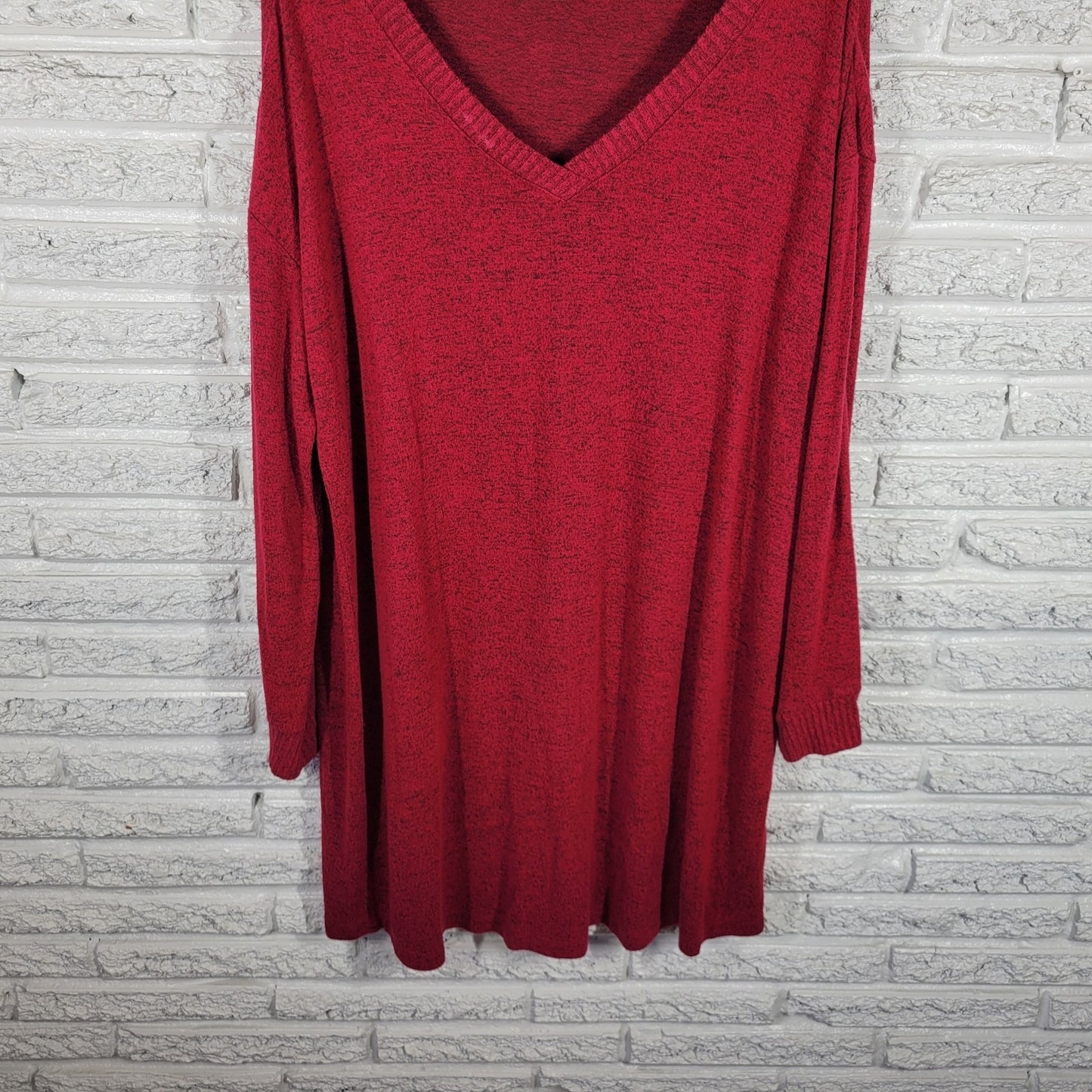 Soma XXL Plus Size Sweater Dress Red Marled V-Neck Long Sleeve Mini Stretch Soft